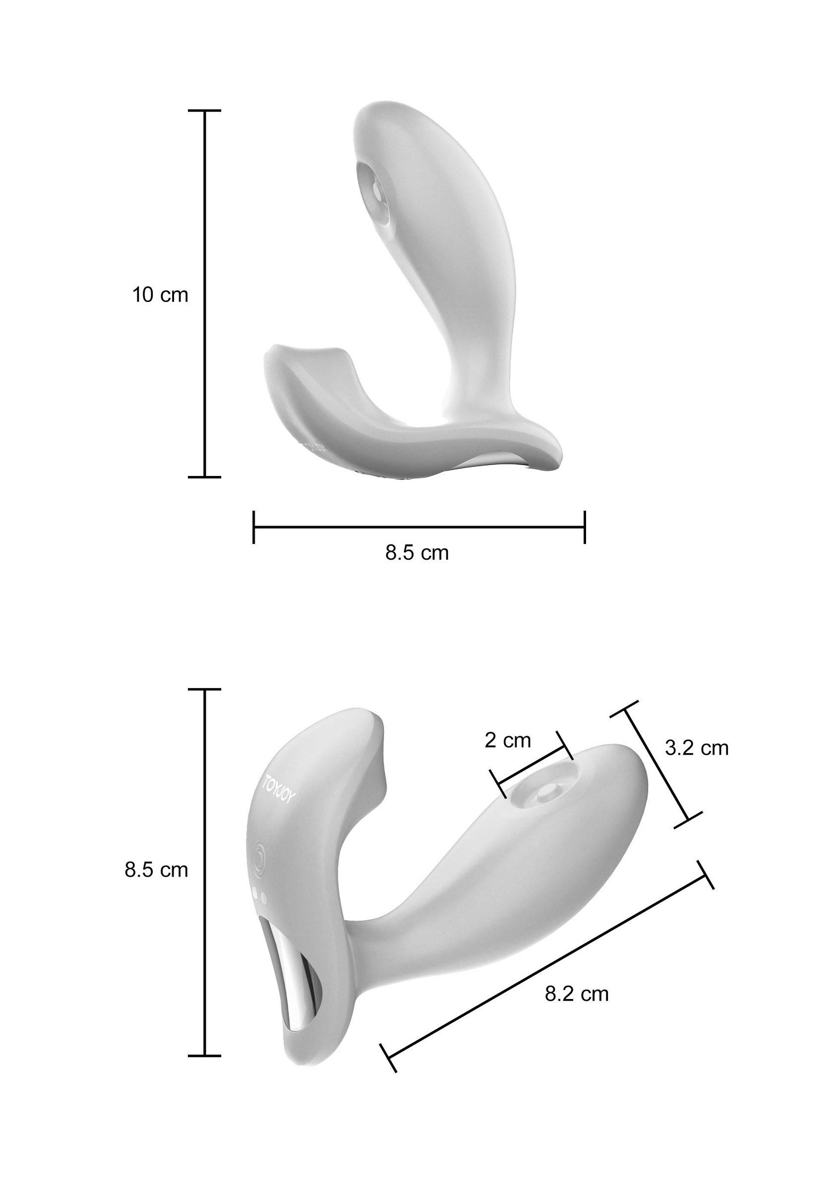 Plug anal blanc avec dimensions indiquées pour une expérience précise et confortable.; Witte anale plug met afmetingen voor een precieze en comfortabele ervaring.; White anal plug with dimensions shown for a precise and comfortable experience.