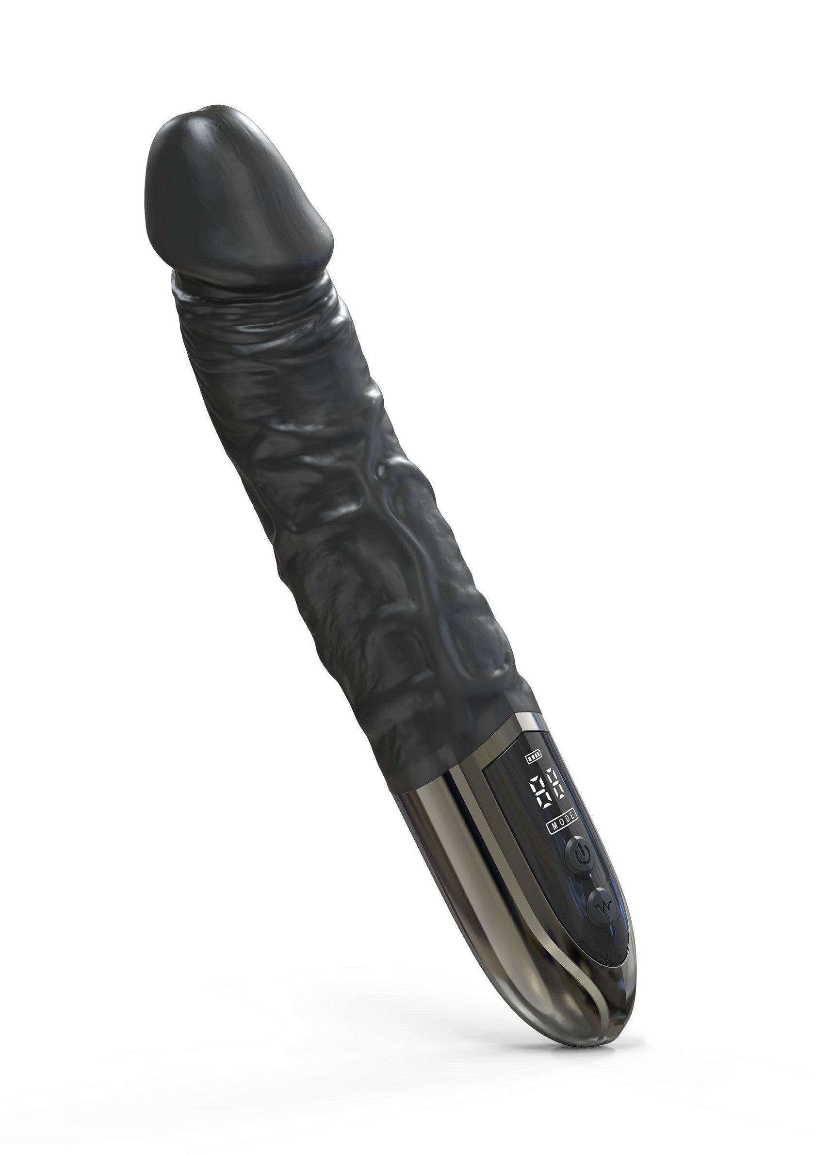 Vibromasseur noir réaliste avec écran numérique pour un plaisir intense. Découvrez une nouvelle dimension de plaisir avec ce jouet!; Realistische zwarte vibrator met digitaal display voor intens genot. Ontdek een nieuwe dimensie van plezier met dit speeltje!; Realistic black dildo vibrator with digital display for intense pleasure. Discover a new dimension of pleasure with this toy!