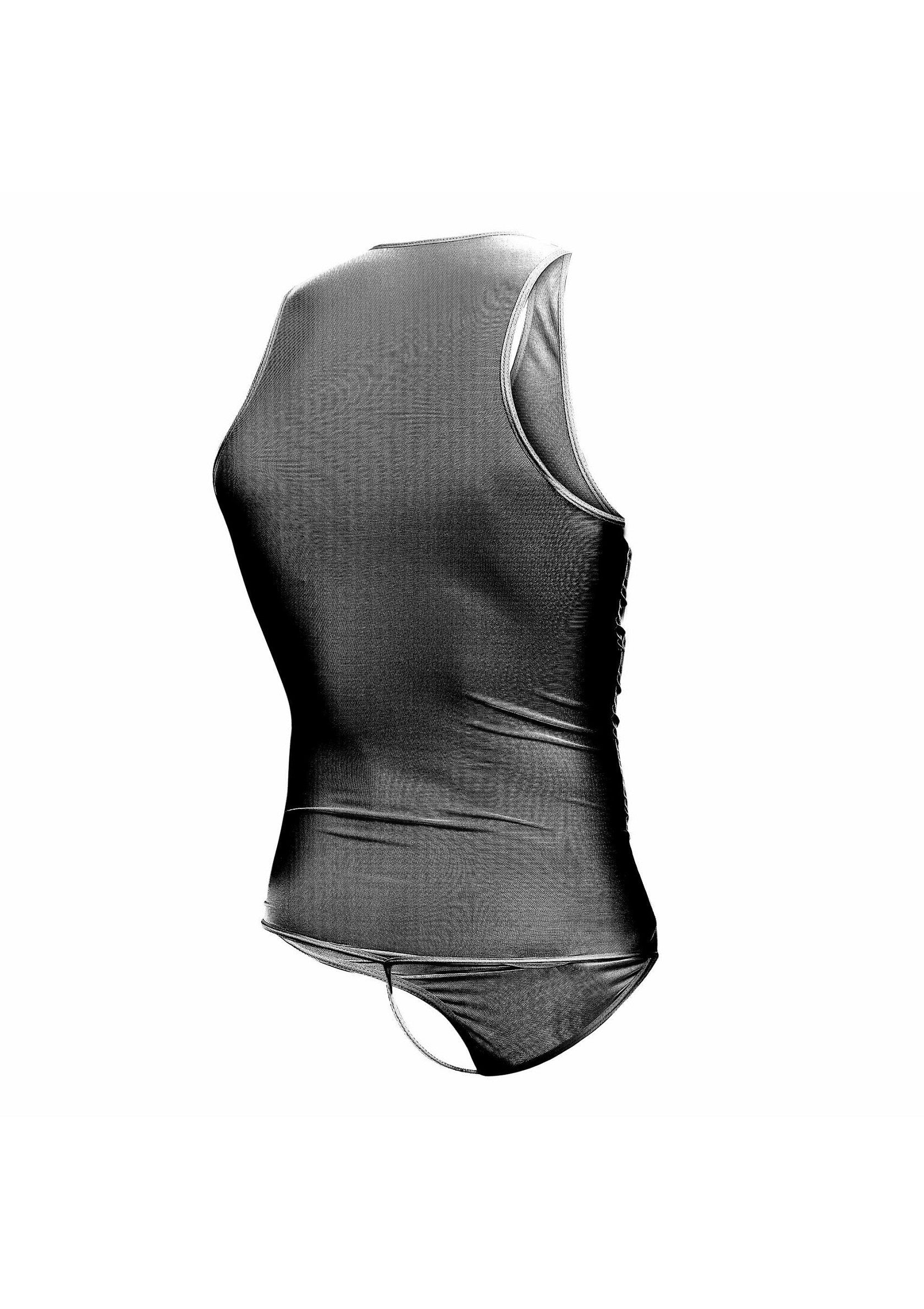 Body sans manches en maille fine pour femme, élégant et confortable. Idéal pour une tenue de soirée sexy.; Mouwloze body van fijne mesh voor dames, elegant en comfortabel. Ideaal voor een sexy avondlook.; Sleeveless bodysuit in fine mesh for women, elegant and comfortable. Ideal for a sexy evening look.