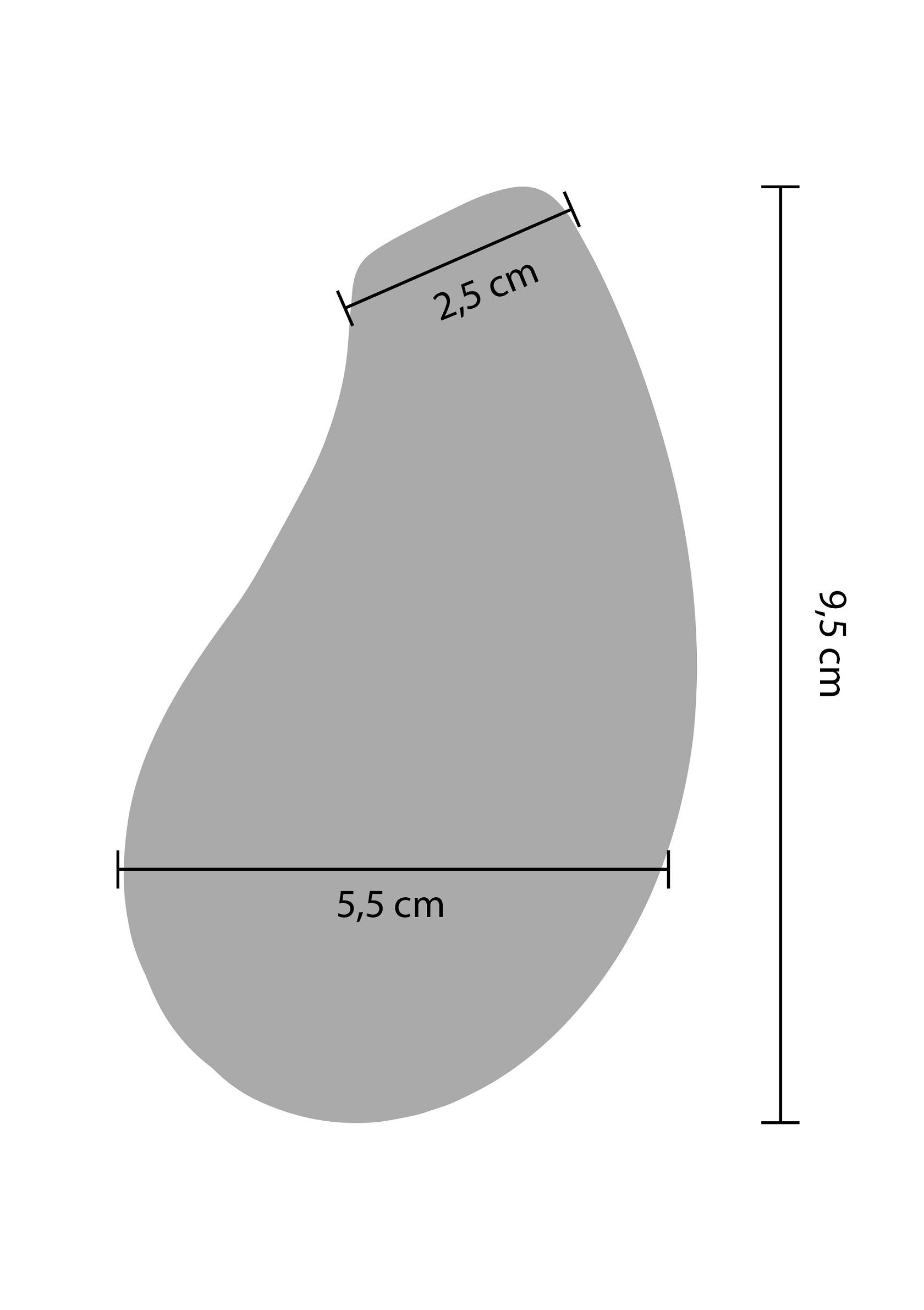 Schéma technique d'une pièce : dimensions détaillées (9,5cm x 5,5cm x 2,5cm). Parfait pour la conception et la fabrication précises.; Technische tekening van een onderdeel: gedetailleerde afmetingen (9,5cm x 5,5cm x 2,5cm). Ideaal voor nauwkeurig ontwerpen en produceren.; Technical drawing of a part: detailed dimensions (9.5cm x 5.5cm x 2.5cm). Perfect for accurate design and manufacturing.