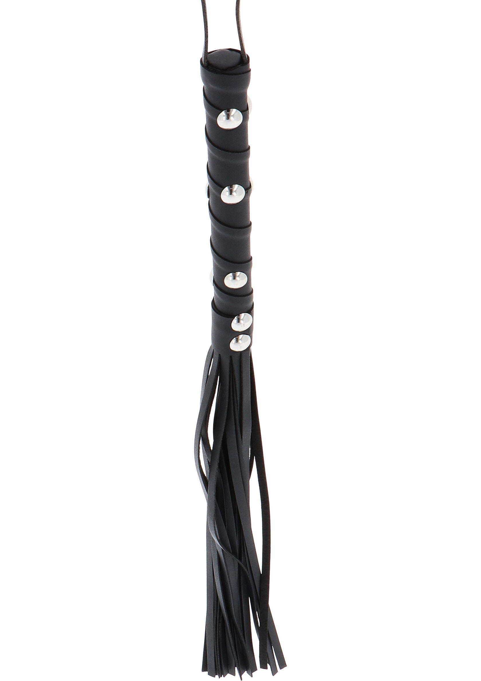 Cravache en cuir noir avec détails argentés pour pimenter vos jeux coquins.; Zwarte lederen zweep met zilveren details om je stoute spelletjes op te fleuren.; Black leather flogger with silver details to spice up your kinky games.