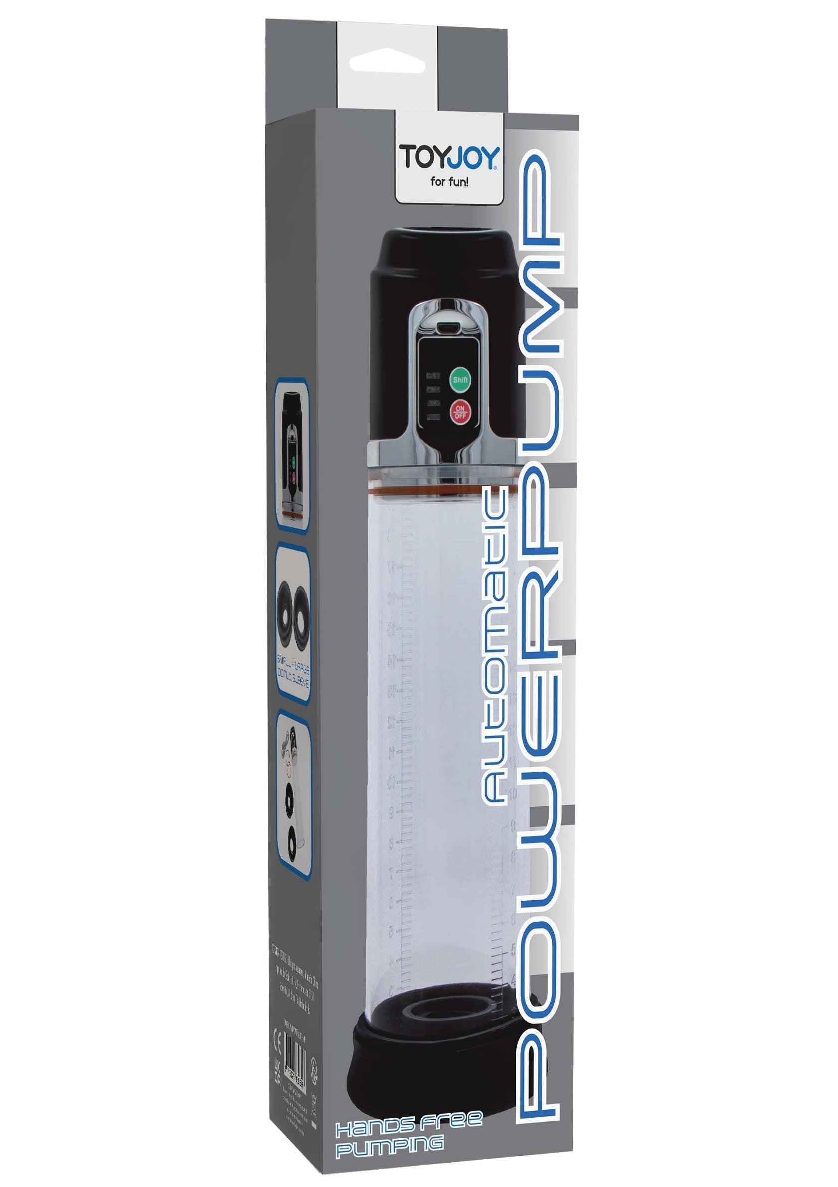 ToyJoy PowerPump automatique pour le plaisir. Pompe pénienne pour hommes.; ToyJoy automatische PowerPump voor plezier. Penis pomp voor mannen.; ToyJoy automatic PowerPump for pleasure. Penis pump for men.