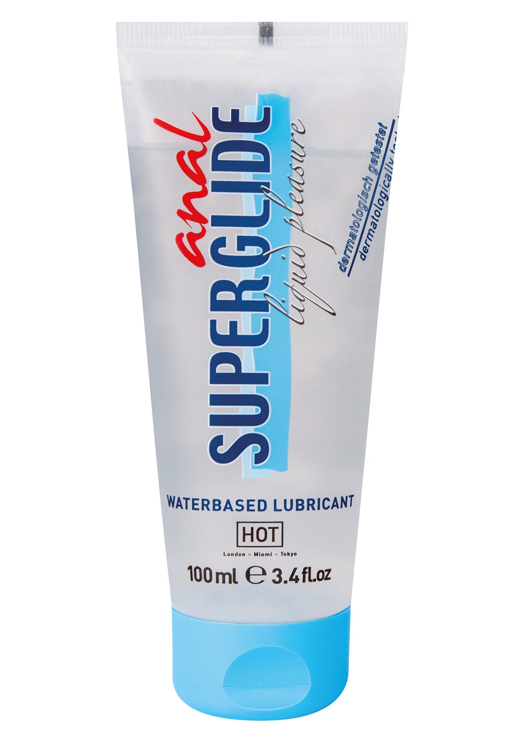 Lubrifiant anal Superglide hot à base d'eau pour un plaisir intense. Format 100ml.; Superglide hot glijmiddel op waterbasis voor intens genot. 100ml verpakking.; Superglide hot water-based anal lubricant for intense pleasure. 100ml size.