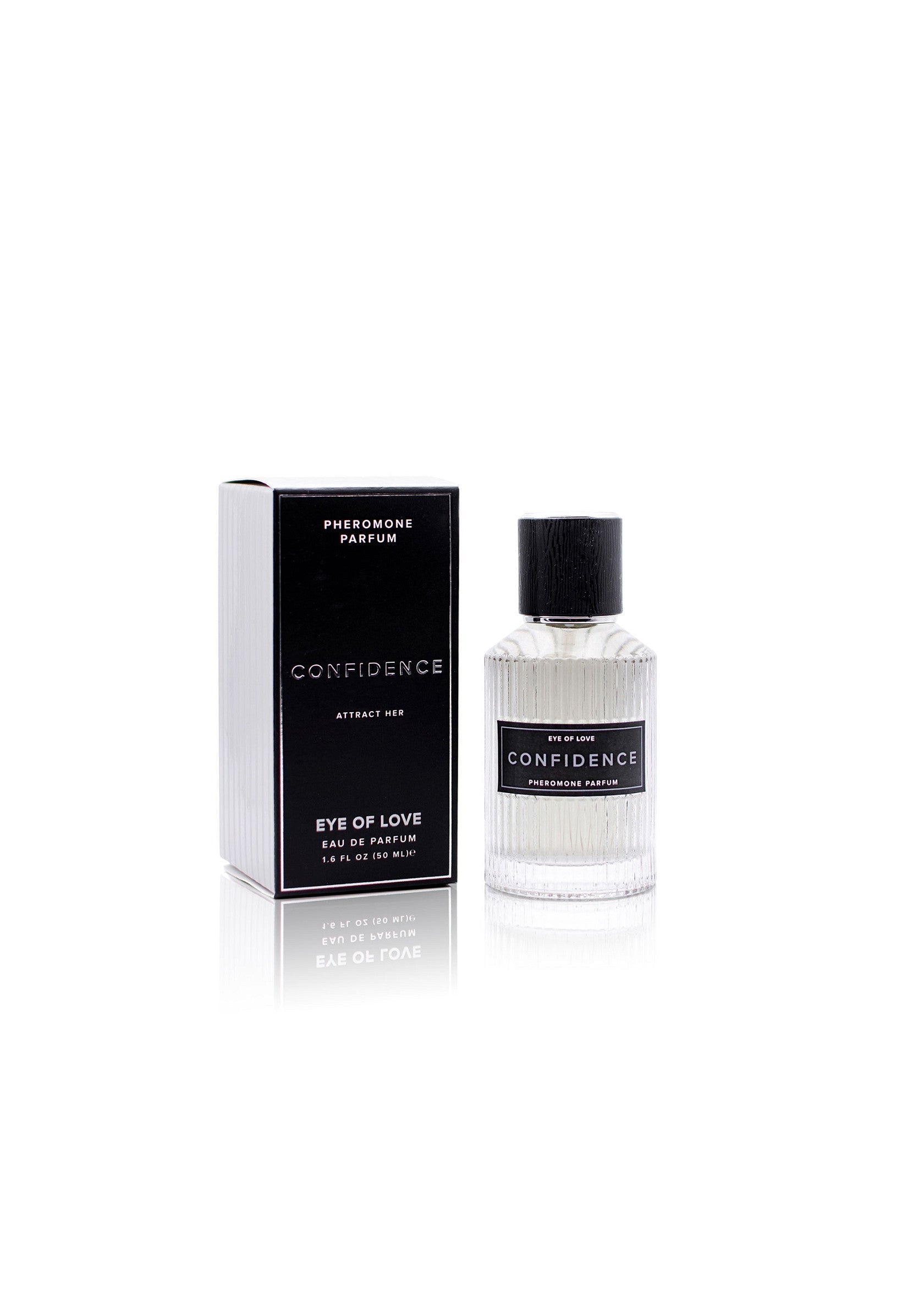 Parfum aux phéromones Confidence, Eye of Love. Attirez avec confiance. Parfum de luxe.; Confidence feromoon parfum, Eye of Love. Trek aan met vertrouwen. Luxe geur.; Confidence pheromone perfume, Eye of Love. Attract with confidence. Luxury fragrance.