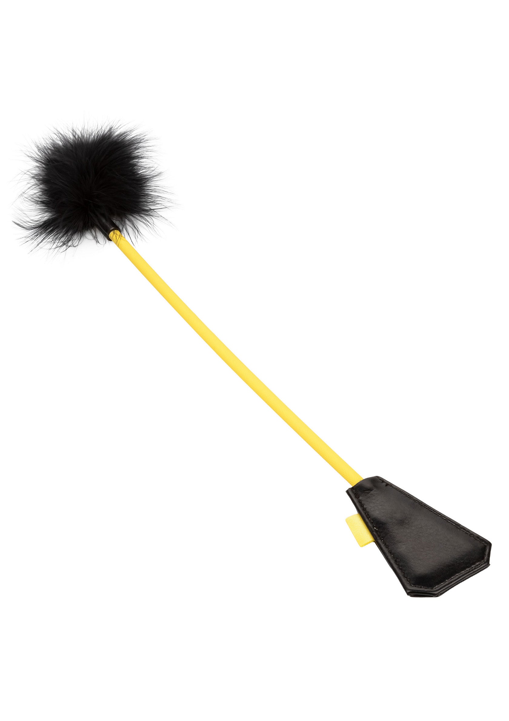 Baguette de jeu pour chat avec plume noire et manche jaune. Jouet interactif pour chat.; Kattenspeelgoed stok met zwarte veer en gele steel. Interactief speeltje voor katten.; Cat toy wand with black feather and yellow handle. Interactive cat toy.