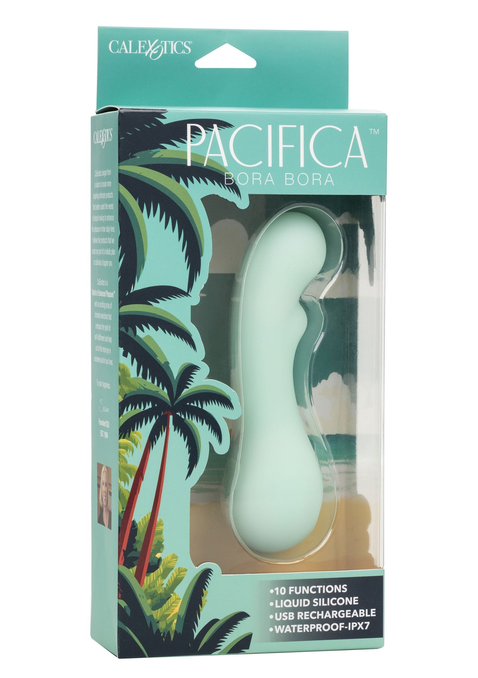 Pacifica Bora Bora vibrateur en silicone liquide, rechargeable USB et étanche IPX7. 10 fonctions.; Pacifica Bora Bora vibrator van vloeibare siliconen, USB oplaadbaar en waterdicht IPX7. 10 functies.; Pacifica Bora Bora vibrator in liquid silicone, USB rechargeable and waterproof IPX7. 10 functions.