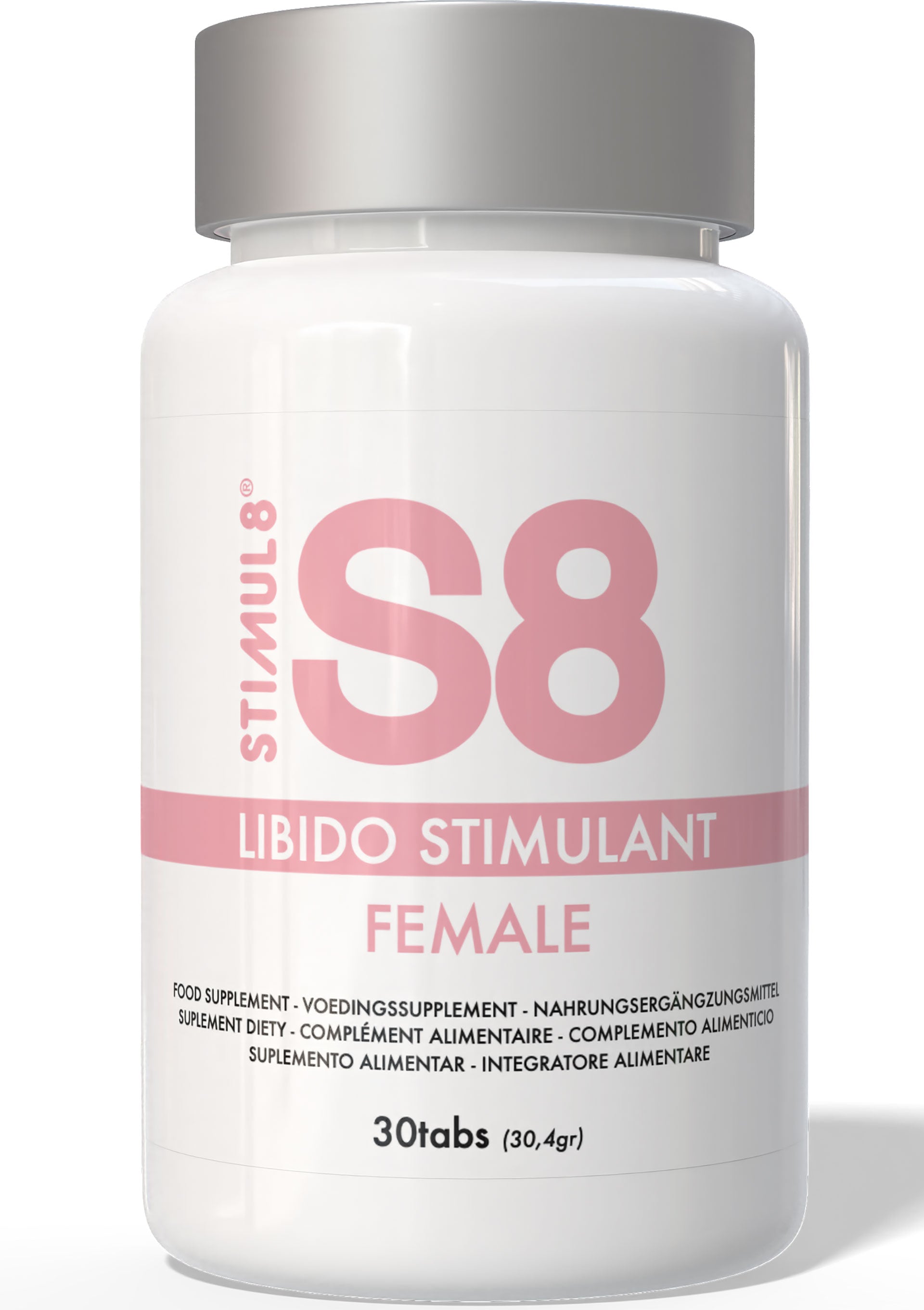 S8 Stimulant Libido Féminin, complément alimentaire pour booster le désir et la performance sexuelle, 30 comprimés; S8 Libido Stimulant voor vrouwen, voedingssupplement om het libido te stimuleren en seksuele prestaties te verbeteren, 30 tabletten; S8 Female Libido Stimulant, a food supplement to boost desire and sexual performance for women, 30 tabs
