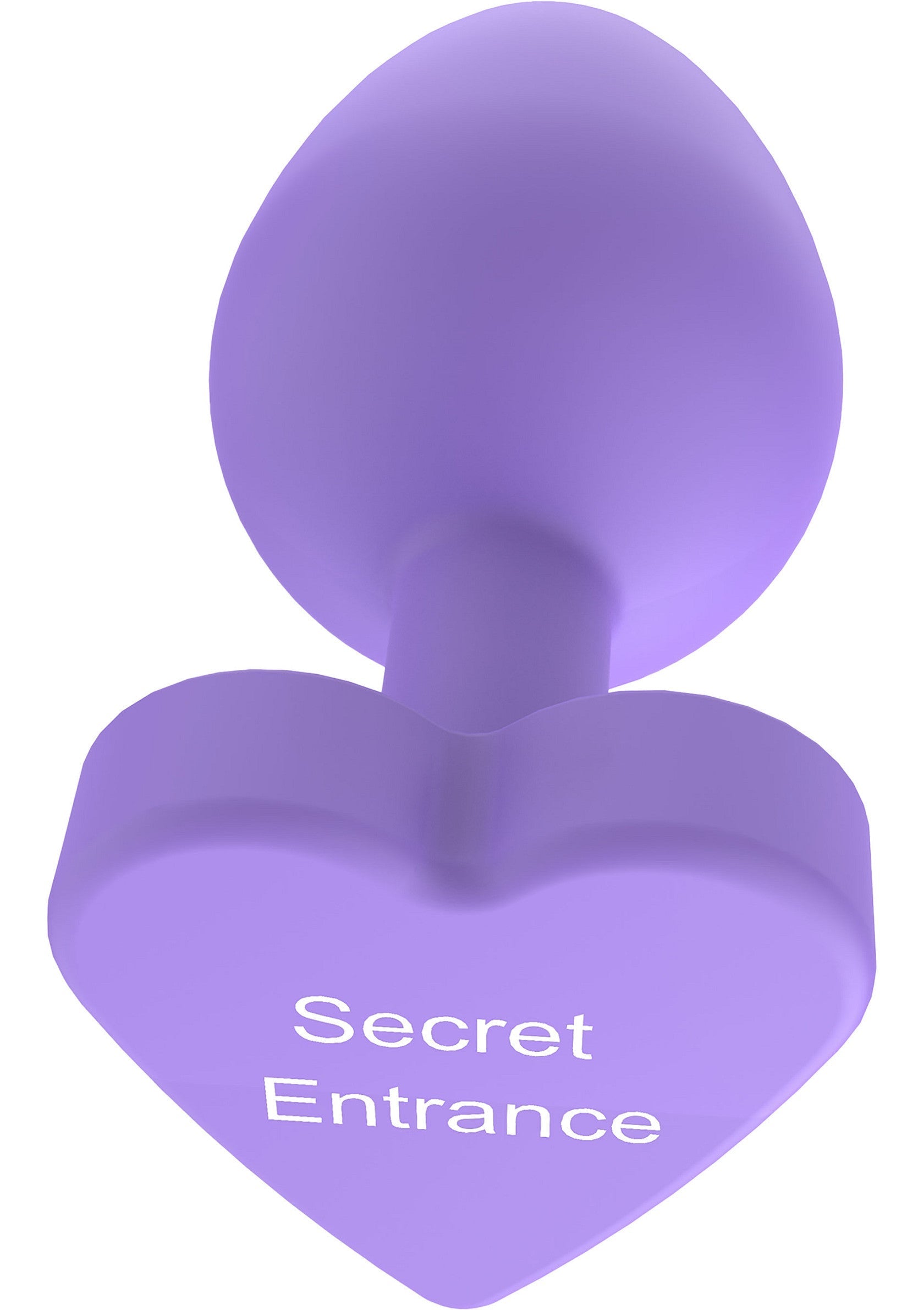 Plug anal violet en forme de cœur avec l'inscription 'Secret Entrance'.; Paarse buttplug in hartvorm met de tekst 'Secret Entrance'.; Purple heart-shaped butt plug with 'Secret Entrance' text.