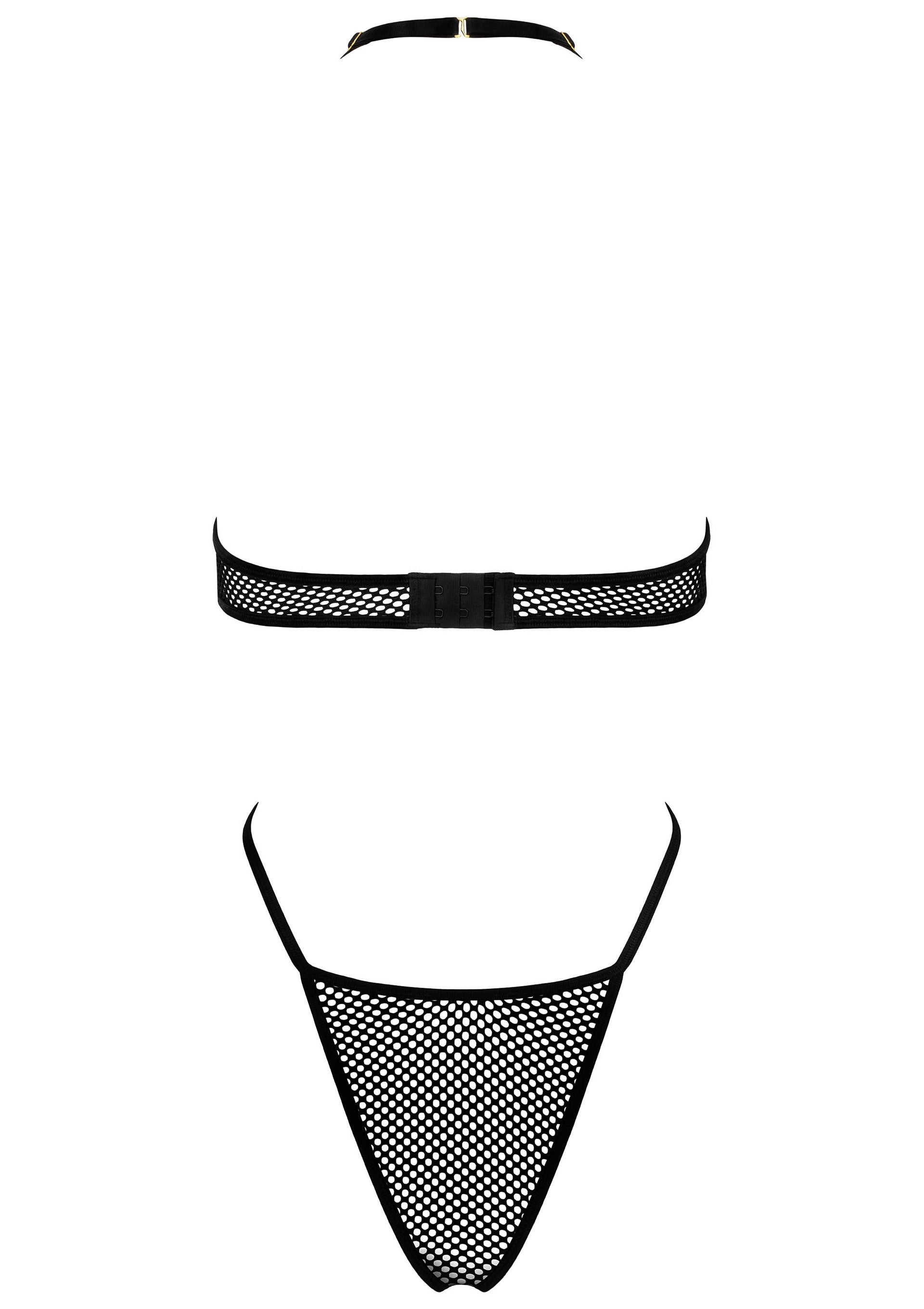 Ensemble de lingerie en résille noire, audacieux et séduisant. Idéal pour une soirée spéciale.; Zwarte visnet lingerie set, gedurfd en verleidelijk. Perfect voor een speciale avond.; Black fishnet lingerie set, bold and seductive. Perfect for a special night.