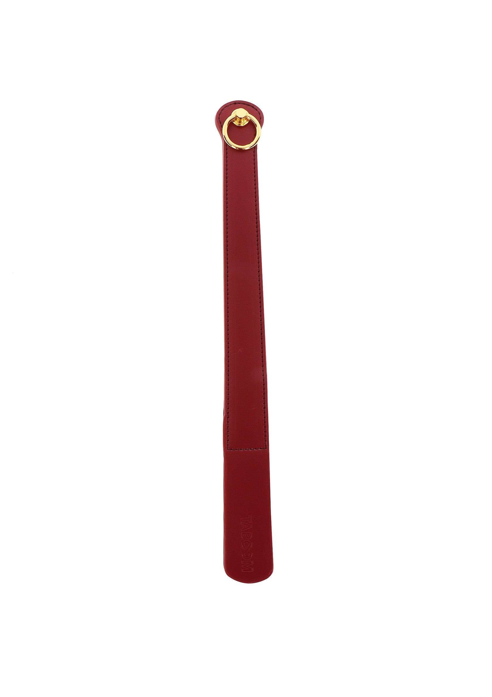 Chausse-pied rouge avec anneau doré pour une touche d'élégance et de praticité.; Rode schoenlepel met gouden ring voor elegantie en gebruiksgemak.; Red shoehorn with a golden ring for elegance and ease of use.