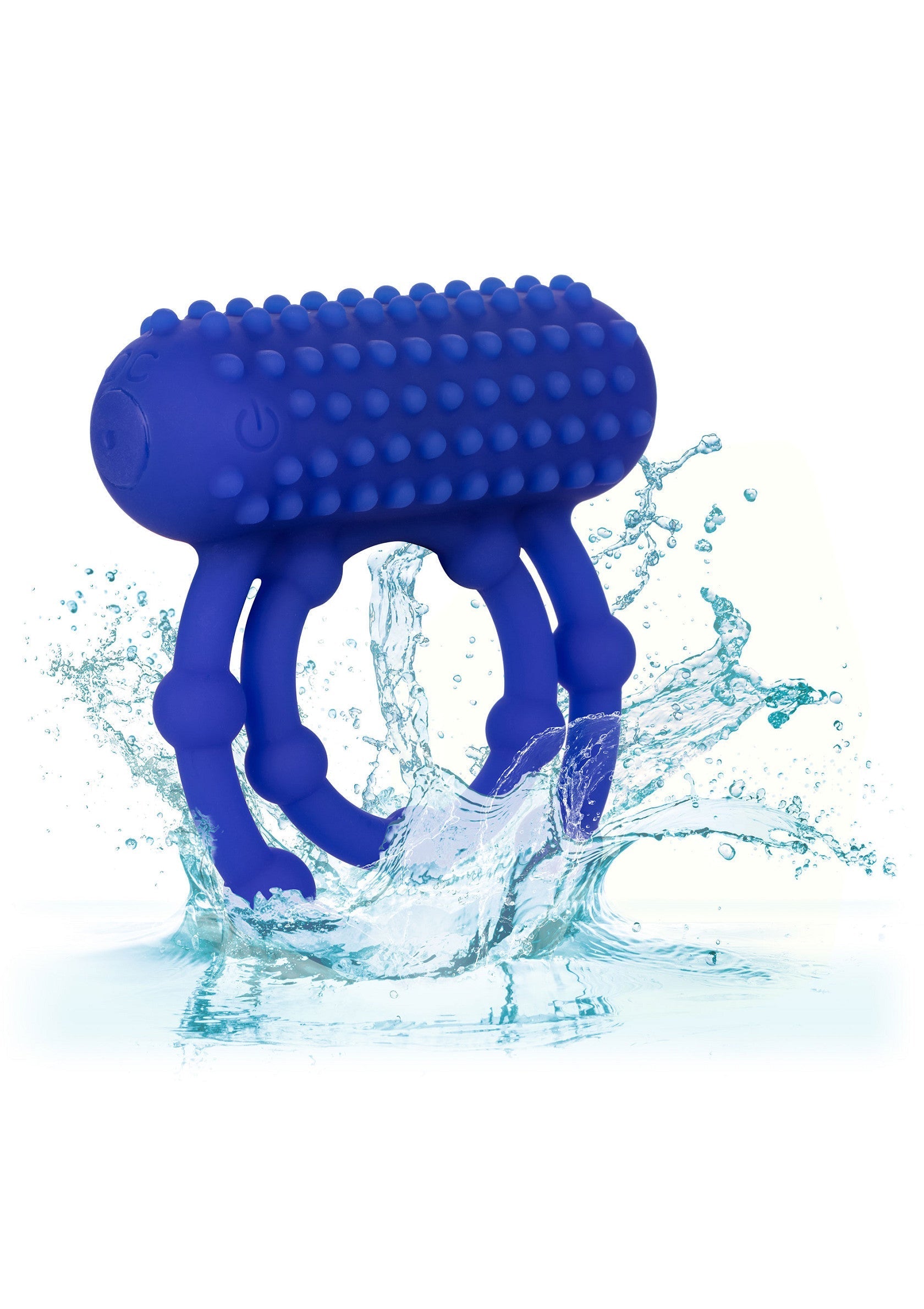 Jouet sexuel vibrant bleu étanche avec des picots pour plus de plaisir.; Waterdichte blauwe vibrerende seksspeeltje met noppen voor extra plezier.; Waterproof blue vibrating sex toy with nubs for added pleasure.