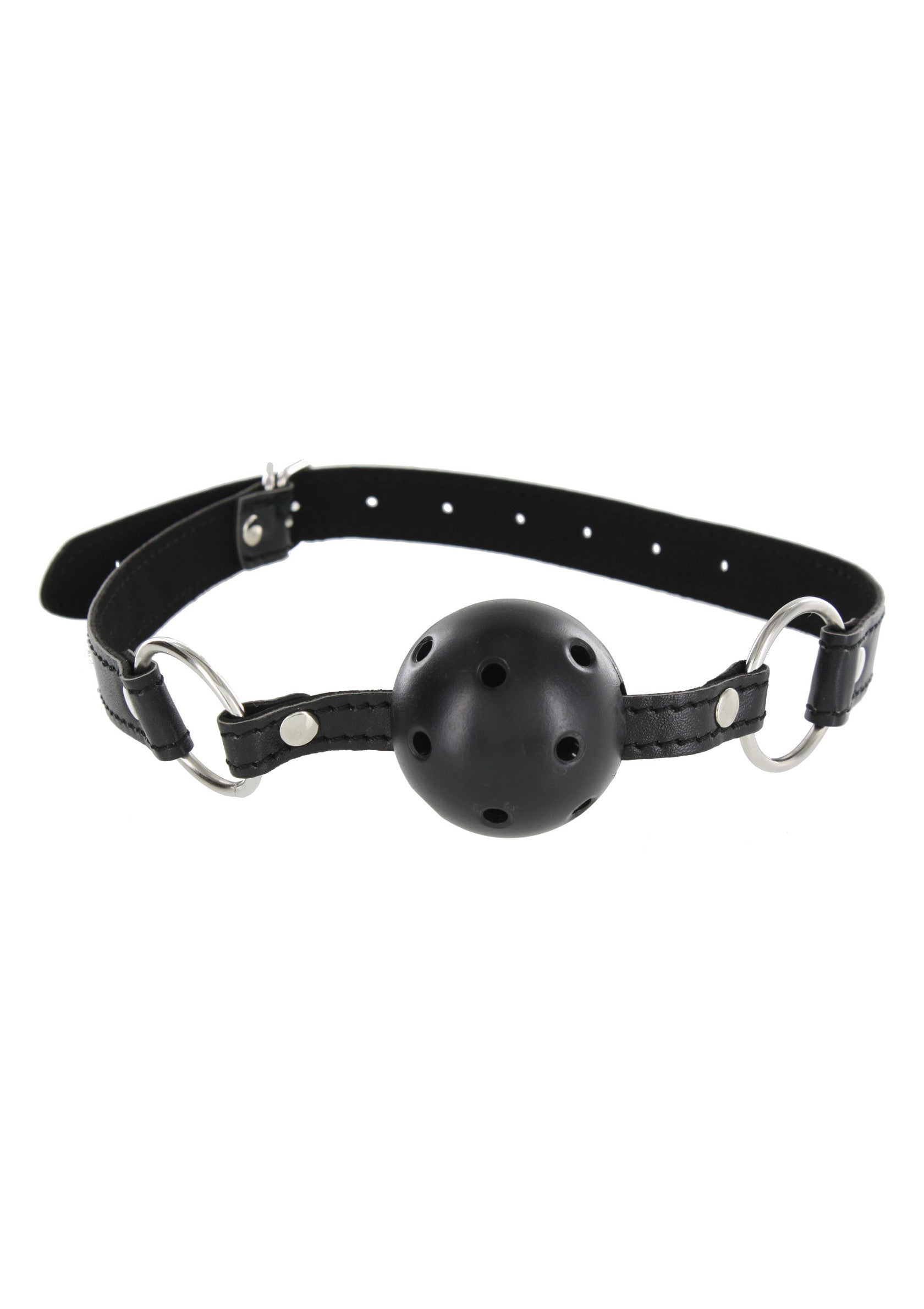 Bâillon à boule en cuir noir pour jeux coquins. Accessoire érotique pour adultes.; Zwarte lederen bal knevel voor stout spel. Erotisch accessoire voor volwassenen.; Black leather ball gag for kinky play. Erotic accessory for adults.