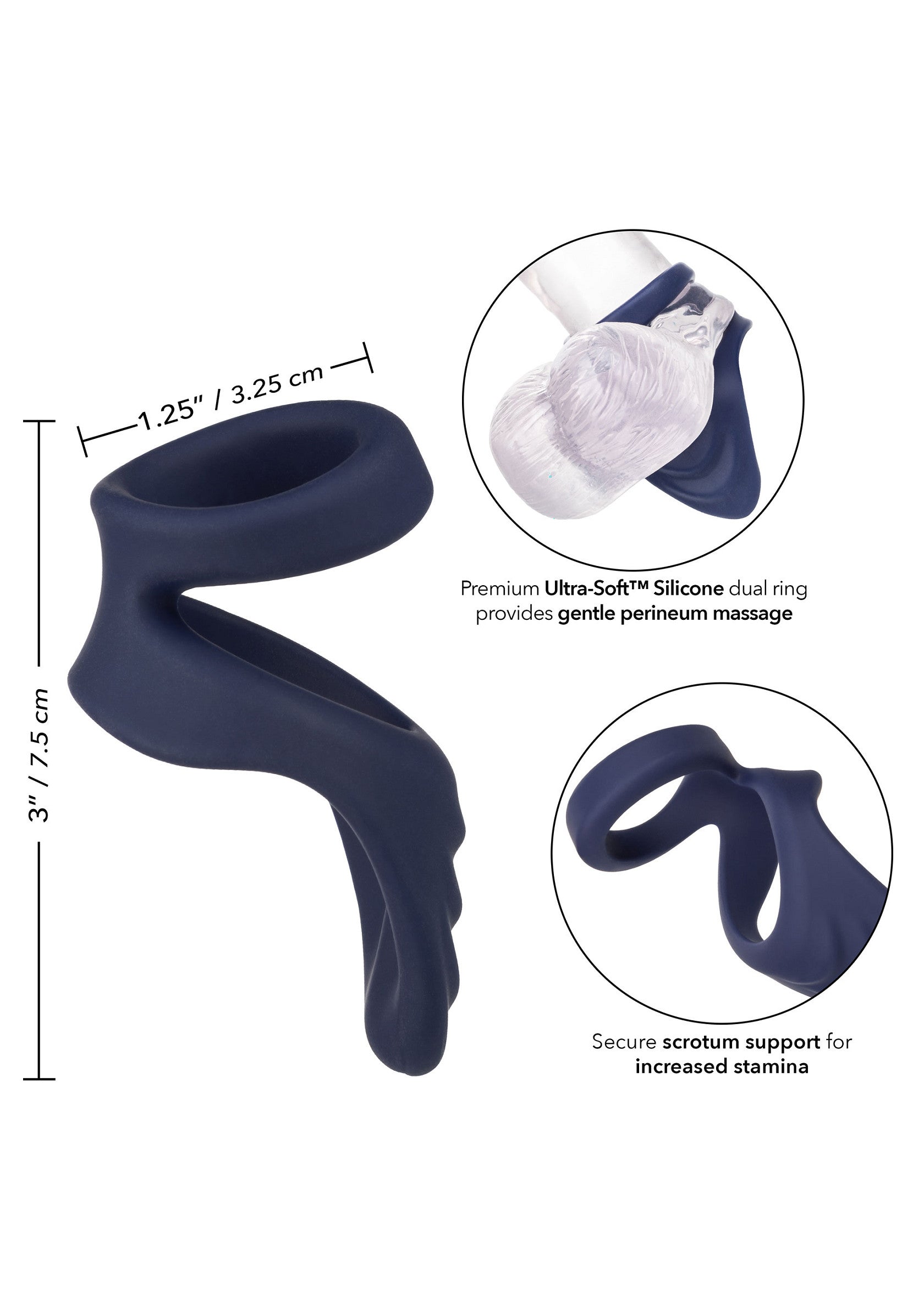 Anneau pénien en silicone ultra-doux pour un massage périnéal doux et un soutien sûr du scrotum pour une endurance accrue.; Premium siliconen penisring voor zachte perineum massage en veilige ondersteuning van het scrotum voor meer uithoudingsvermogen.; Premium silicone cock ring for gentle perineum massage and secure scrotum support for increased stamina. Ultra-soft.