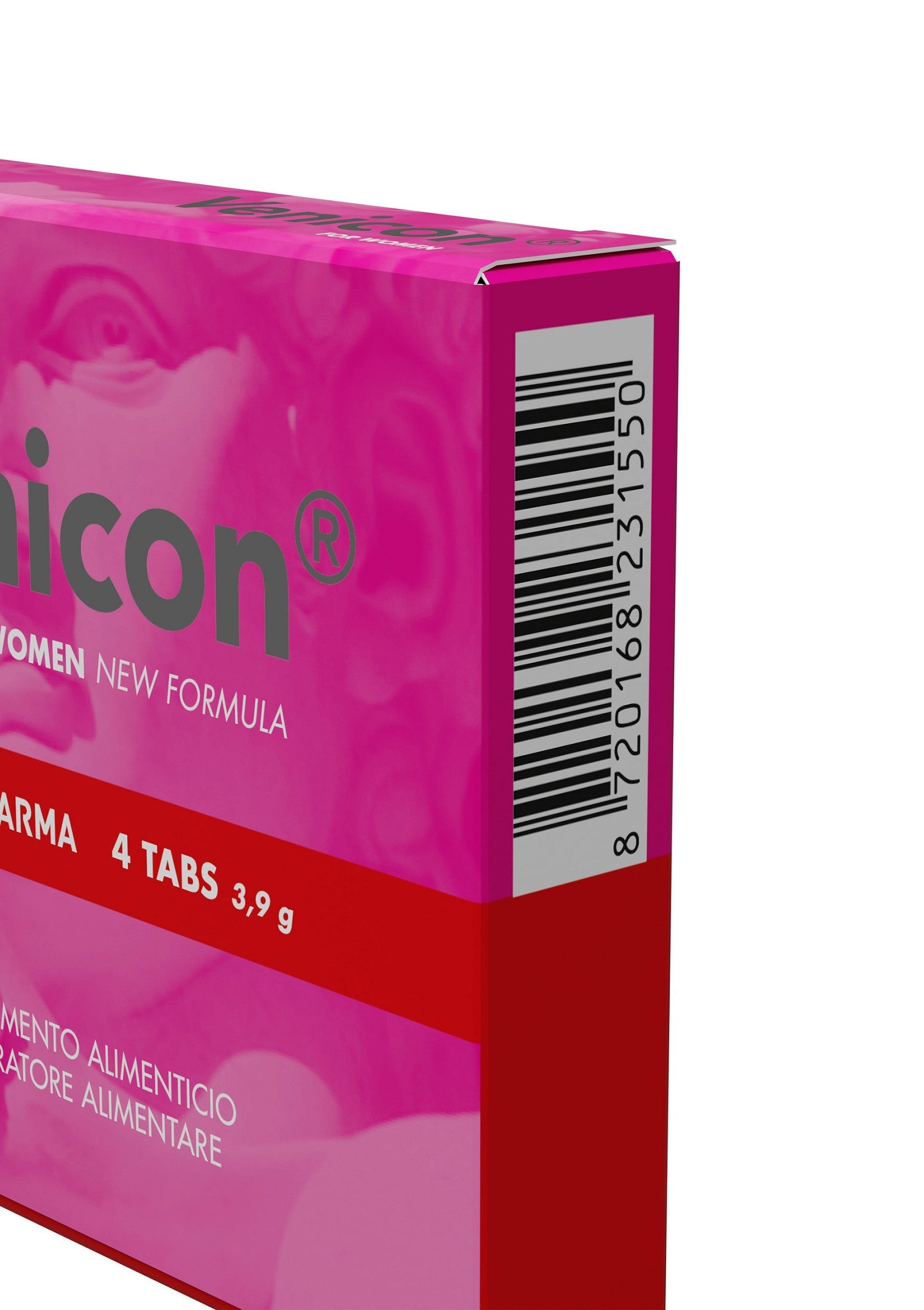 Boîte de comprimés 'Icon' pour femmes, nouvelle formule, 4 comprimés. Complément alimentaire.; 'Icon' tabletten voor vrouwen, nieuwe formule, 4 tabletten. Voedingssupplement.; 'Icon' tablets for women, new formula, 4 tabs. Food supplement.