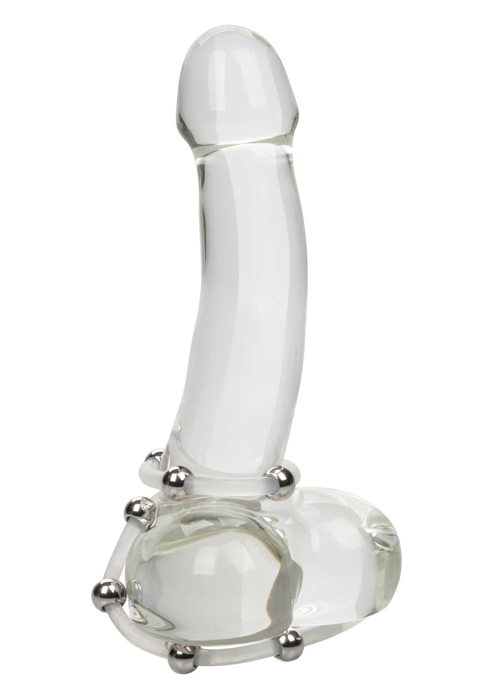 Plaisir transparent : gode en verre avec billes métalliques pour des sensations intenses.; Transparant plezier: glazen dildo met metalen balletjes voor intense sensaties.; Clear pleasure: glass dildo with metal balls for intense sensations.