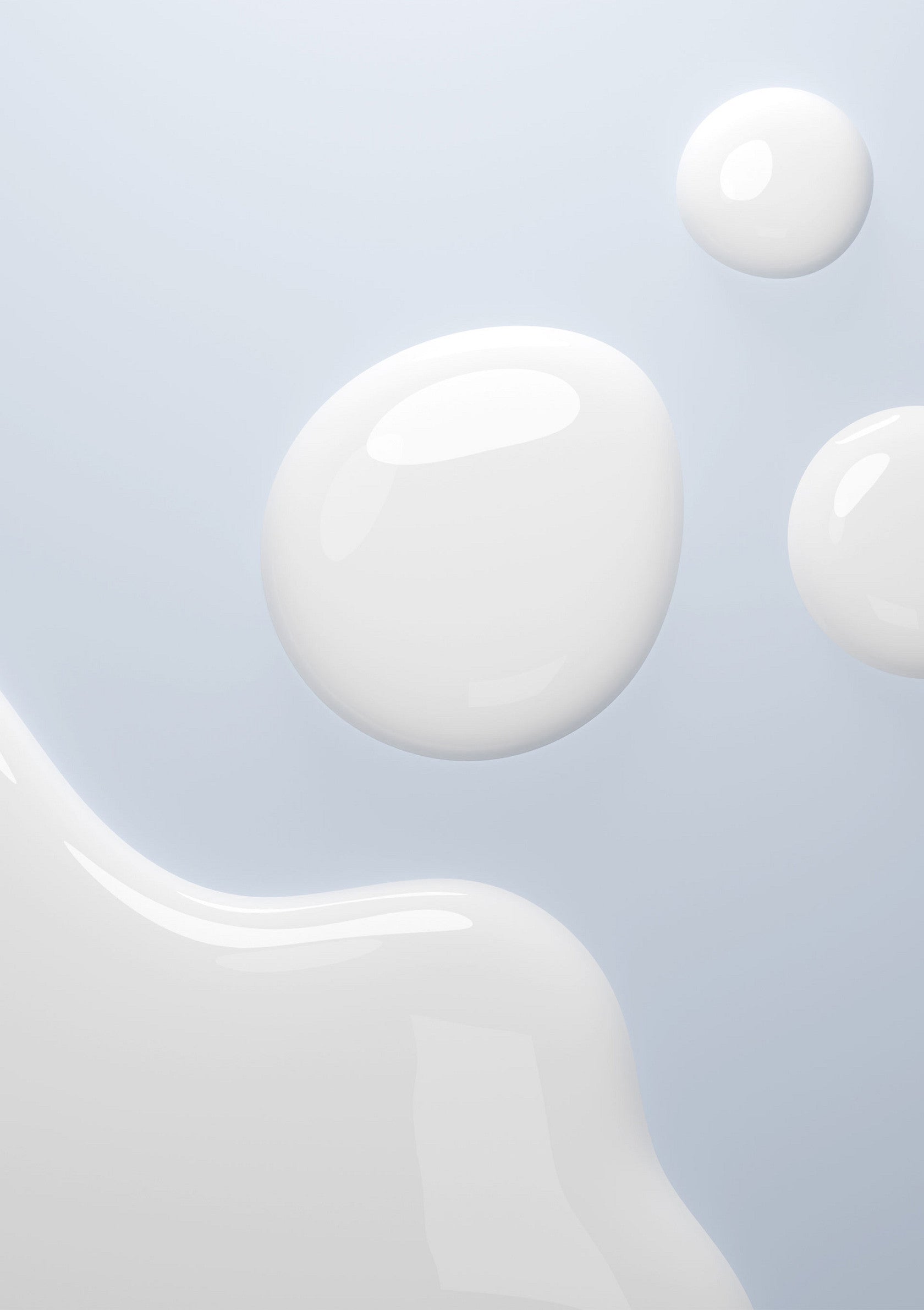 Gouttes de liquide blanc sur fond bleu clair. Parfait pour les produits de beauté et de soins de la peau.; Witte vloeistofdruppels op een lichtblauwe achtergrond. Perfect voor schoonheids- en huidverzorgingsproducten.; White liquid drops on light blue background. Perfect for beauty and skincare products.