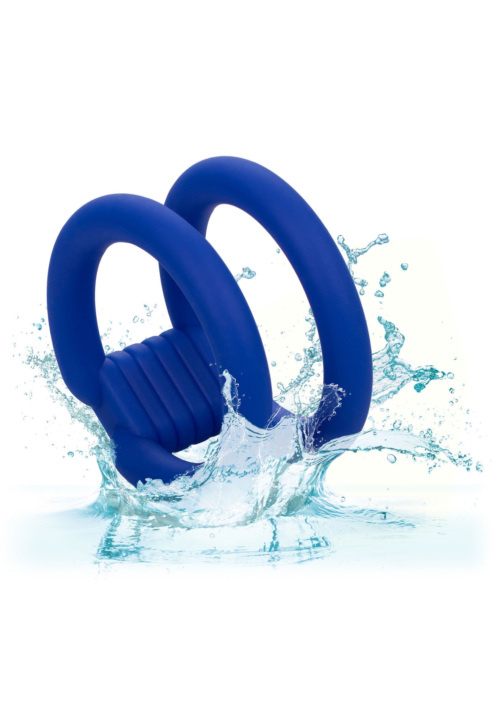 Anneau pénien double bleu, étanche et confortable pour plus de plaisir et de performance.; Blauwe dubbele penisring, waterdicht en comfortabel voor meer plezier en prestaties.; Blue double cock ring, waterproof and comfortable for enhanced pleasure and performance.