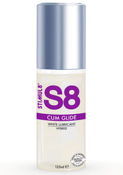 Lubrifiant intime Stimul8 S8 Cum Glide, 125ml. Améliorez vos moments intimes avec ce lubrifiant hybride de qualité supérieure.; Stimul8 S8 Cum Glide glijmiddel, 125ml. Verbeter je intieme momenten met dit hoogwaardige hybride glijmiddel.; Stimul8 S8 Cum Glide lubricant, 125ml. Enhance your intimate moments with this high-quality hybrid lubricant.