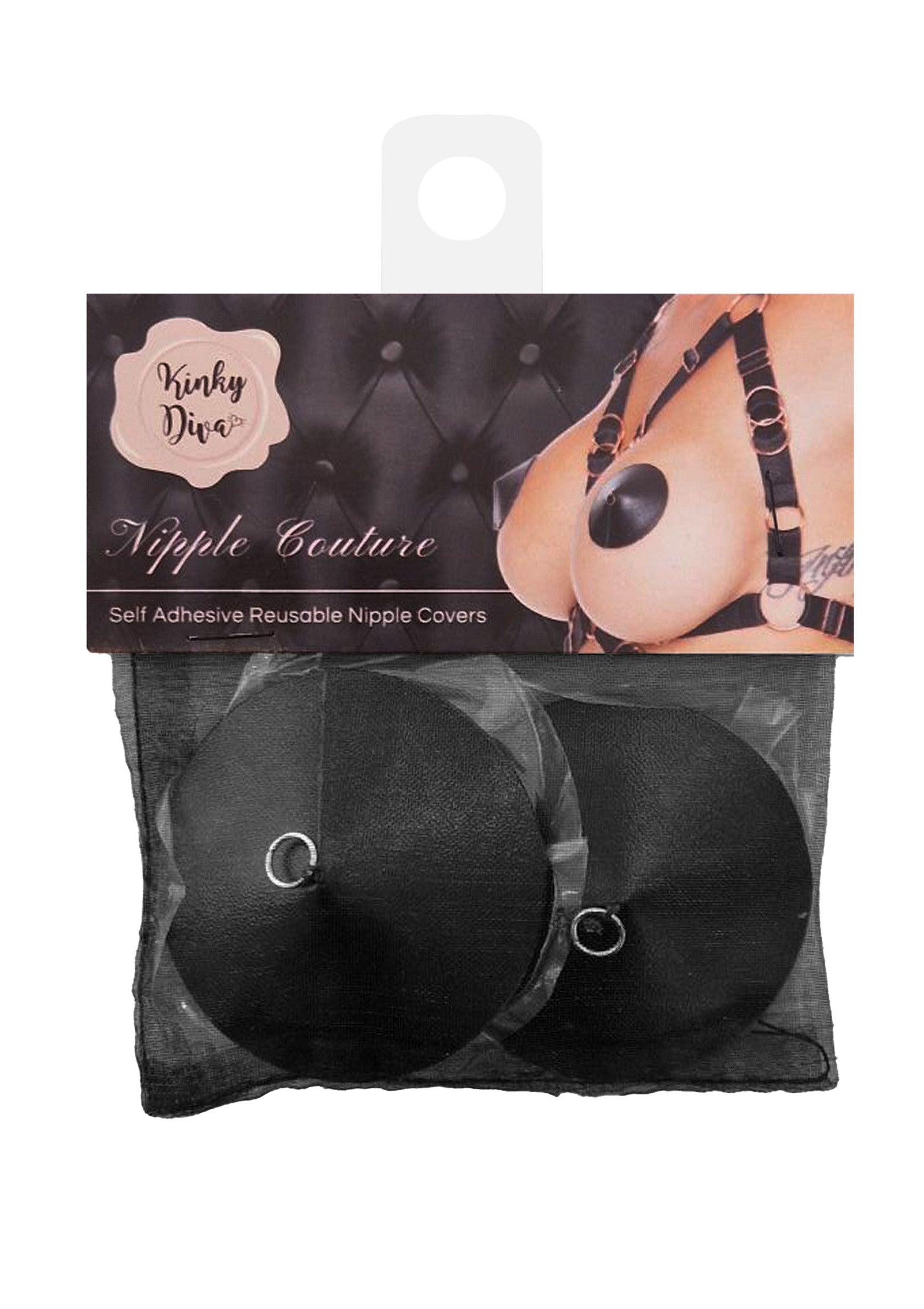 Cachètent-tétons autocollants et réutilisables Kinky Diva Nipple Couture, pour une lingerie coquine et confortable.; Kinky Diva Nipple Couture zelfklevende, herbruikbare tepelbedekkers voor sexy lingerie die comfortabel is.; Kinky Diva Nipple Couture self-adhesive, reusable nipple covers for sexy lingerie that is comfortable.