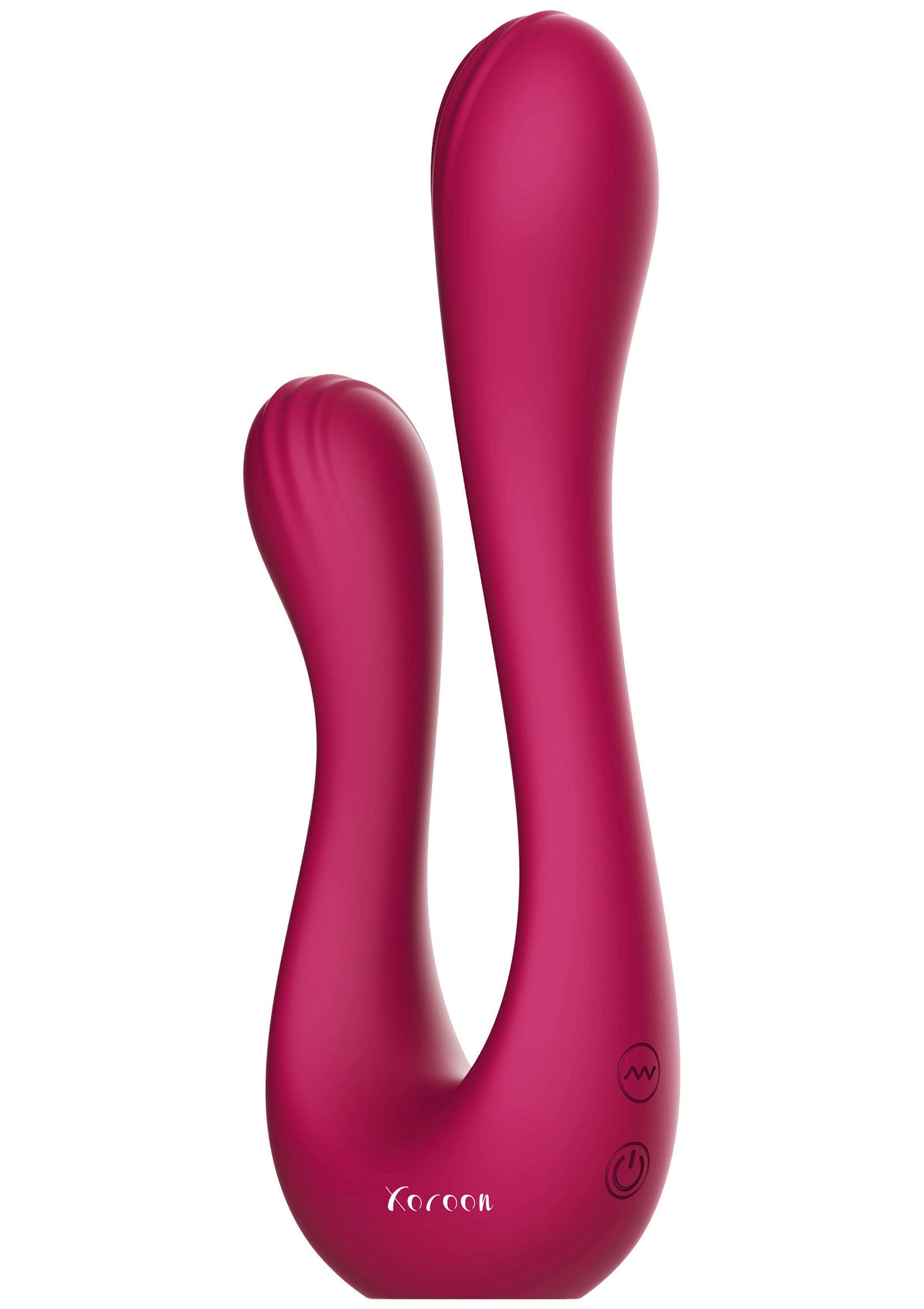 Vibromasseur double stimulation Kooon rose pour le plaisir féminin et l'exploration sensuelle. Jouet vibrant rechargeable.; Roze Kooon dubbele stimulator voor vrouwelijk genot en sensuele verkenning. Oplaadbaar vibrerend speeltje.; Pink Kooon dual stimulator for female pleasure and sensual exploration. Rechargeable vibrating toy.