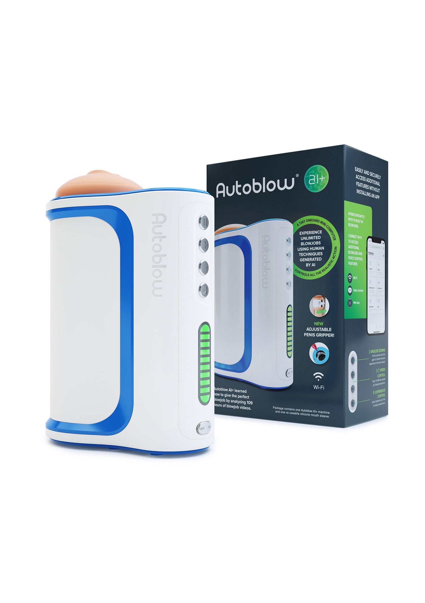 Autoblow A.I.+ : Profitez d'une expérience intime mains libres avec ce masturbateur haute technologie.; Autoblow A.I.+: Geniet van een handsfree, intieme ervaring met deze high-tech masturbator.; Autoblow A.I.+: Enjoy a hands-free, intimate experience with this high-tech masturbator.