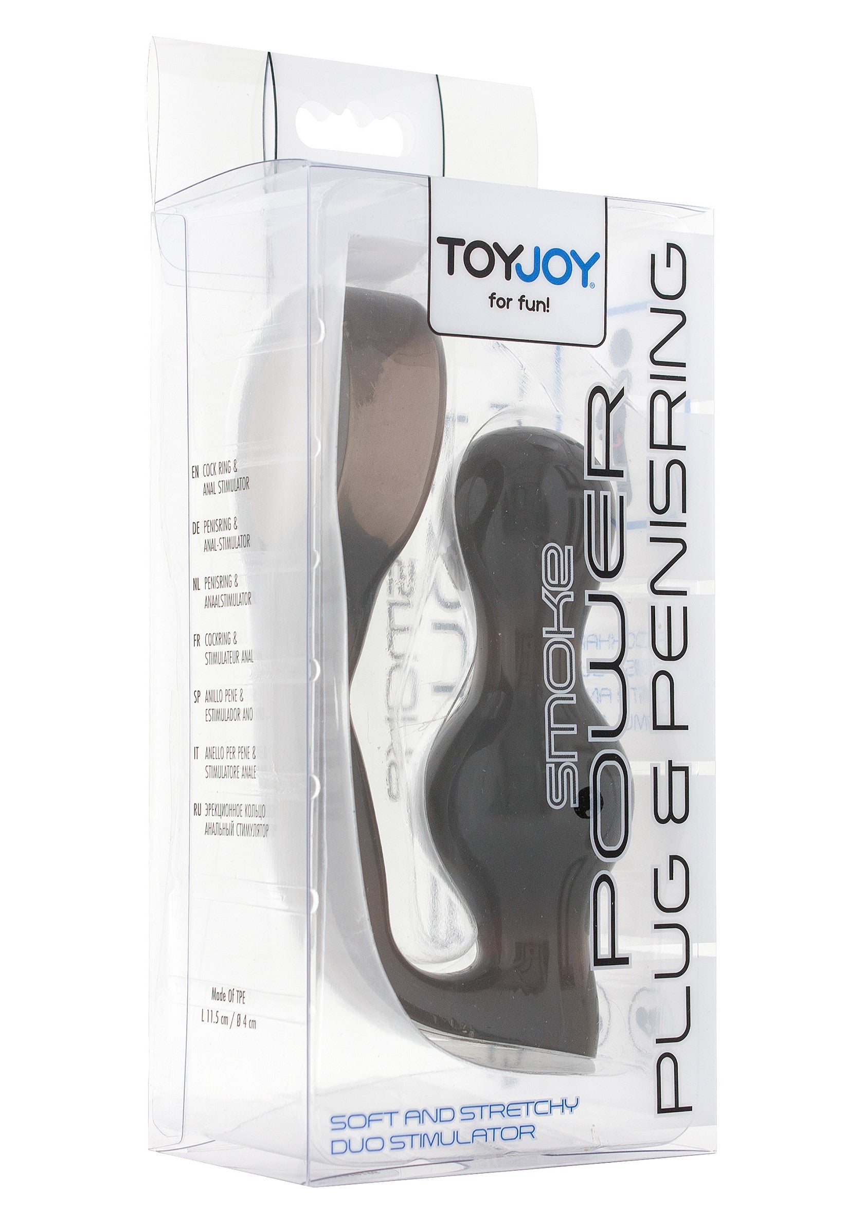 Plug anal & anneau pénien ToyJoy Smoke Power pour une double stimulation douce et extensible. Plaisir garanti !; ToyJoy Smoke Power plug & penisring voor dubbele stimulatie. Zacht en rekbaar. Gegarandeerd plezier!; ToyJoy Smoke Power plug & penis ring for dual stimulation. Soft and stretchy. Guaranteed pleasure!