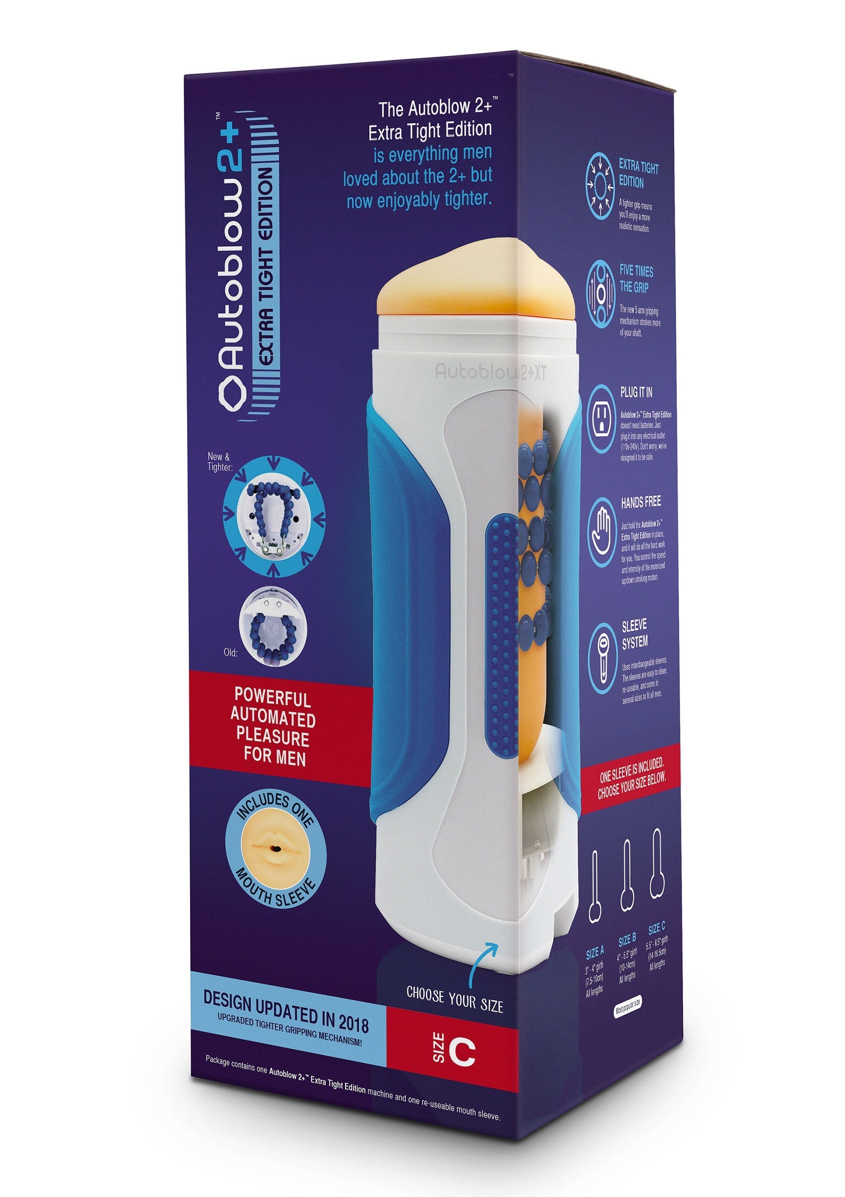 Autoblow 2+ Extra Tight Edition, plaisir automatisé puissant pour hommes, avec manchon buccal inclus.; Autoblow 2+ Extra Tight Edition, krachtig geautomatiseerd genot voor mannen, inclusief mondsleeve.; Autoblow 2+ Extra Tight Edition, powerful automated pleasure for men, includes one mouth sleeve.