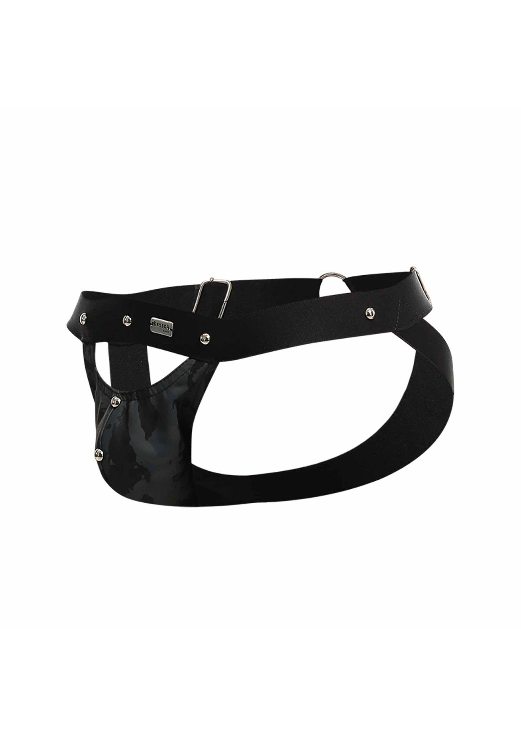 Jockstrap noir pour homme avec ceinture réglable et poche. Sous-vêtement sexy.; Zwarte jockstrap voor heren met verstelbare band en zak. Sexy ondergoed.; Men's black jockstrap with adjustable straps and pouch. Sexy underwear.