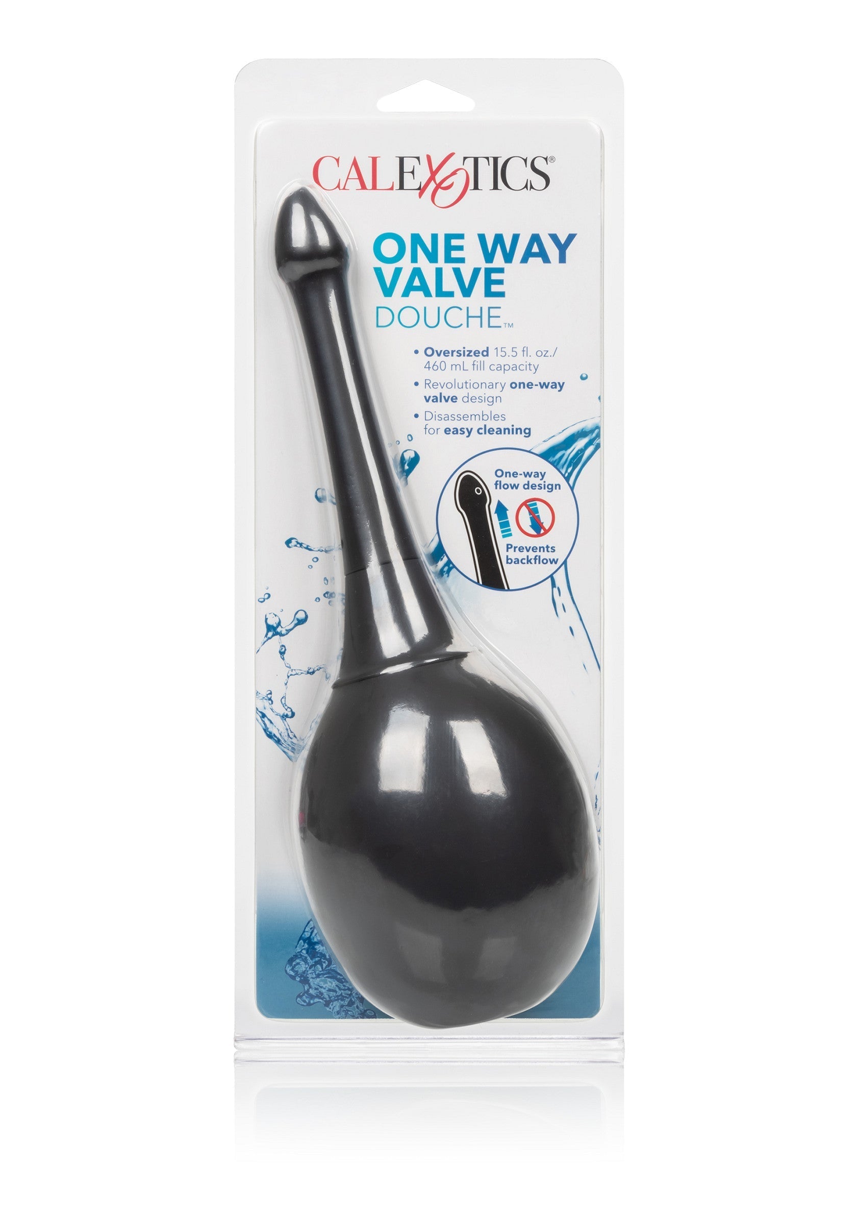 Poire de lavement CalExotics à valve unidirectionnelle pour une hygiène intime optimale.; CalExotics One Way Valve Douche voor optimale intieme hygiëne. Eenvoudig in gebruik en schoon te maken.; CalExotics One Way Valve Douche for optimal intimate hygiene. Easy to use and clean.