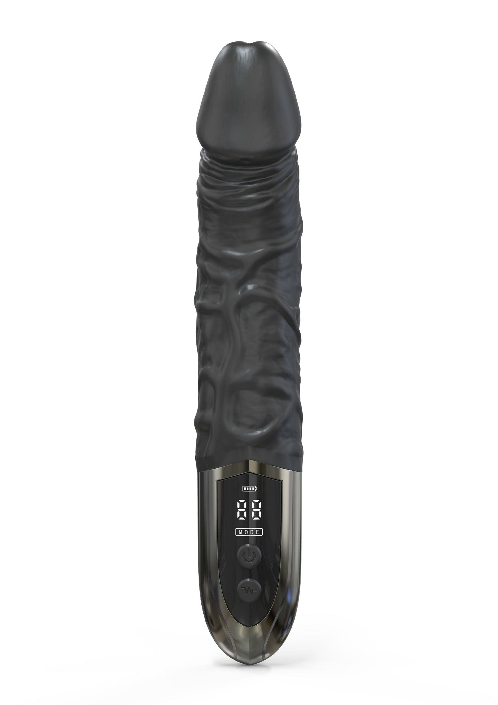 Vibromasseur réaliste noir avec écran de contrôle. Plaisir intense et personnalisé.; Realistische zwarte vibrator met bedieningsscherm. Intense en persoonlijke plezier.; Realistic black dildo with control screen. Intense and personal pleasure.