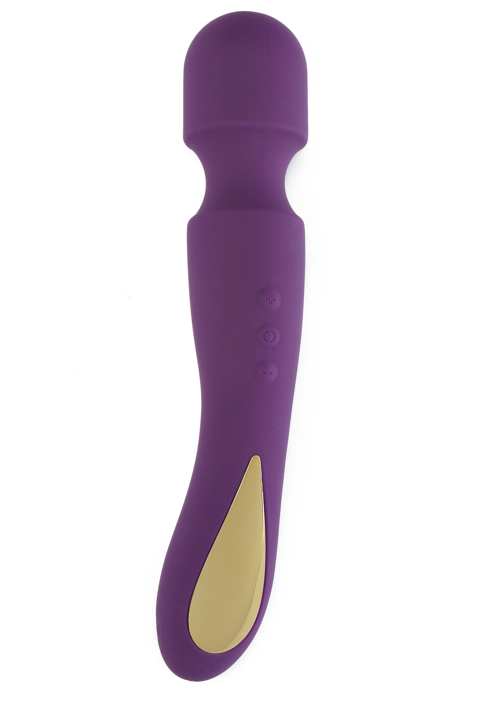 Masseur vibrant violet avec touche dorée pour le plaisir et la relaxation.; Paarse vibrerende massager met gouden accent voor plezier en ontspanning.; Purple vibrating massager with gold accent for pleasure and relaxation.