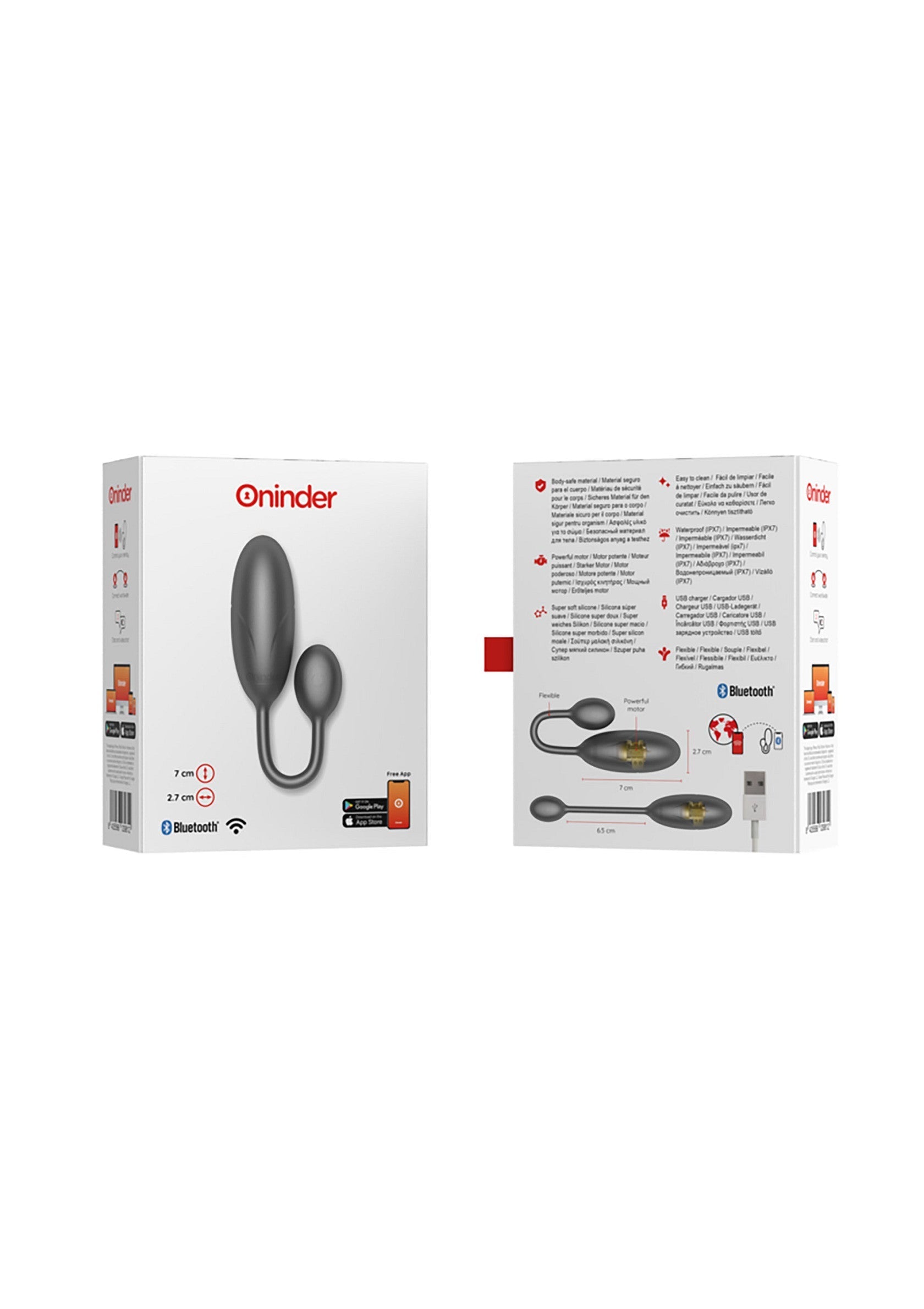 Oninder type 1 vibromasseur connecté pour le plaisir féminin. Contrôle via l'application.; Oninder type 1 verbonden vibrator voor vrouwelijk genot. Bediening via de app.; Oninder type 1 connected vibrator for female pleasure. Control via the app.