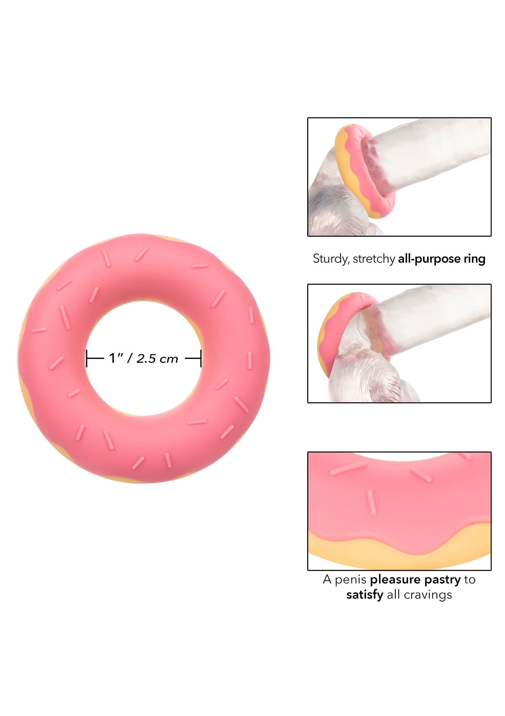 Anneau pénien en forme de donut rose. Plaisir et confort assurés. Diamètre 2,5 cm.; Roze donut penisring voor extra genot en comfort. Diameter 2,5 cm.; Pink donut-shaped penis ring for pleasure and comfort. Diameter 2.5 cm.