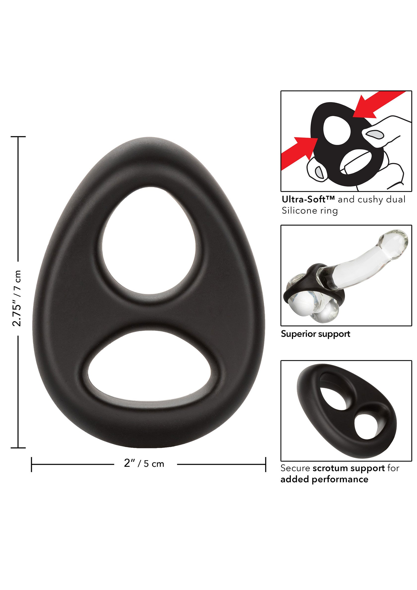 Anneau pénien en silicone ultra-doux pour plus de soutien et de performance. Dimensions : 7 cm x 5 cm.; Ultra-zachte siliconen penisring voor extra ondersteuning en prestaties. Afmetingen: 7 cm x 5 cm.; Ultra-soft silicone cock ring for extra support and performance. Dimensions: 2.75" x 2".