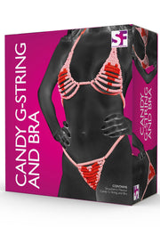 Ensemble string et soutien-gorge en bonbons fraise, idéal pour une surprise coquine et gourmande. Cadeau original et amusant.; Snoep string en bh set met aardbei smaak, perfect voor een ondeugende en smakelijke verrassing. Origineel en grappig cadeau.; Strawberry candy g-string & bra set, ideal for a naughty and tasty surprise. A fun and original gift.