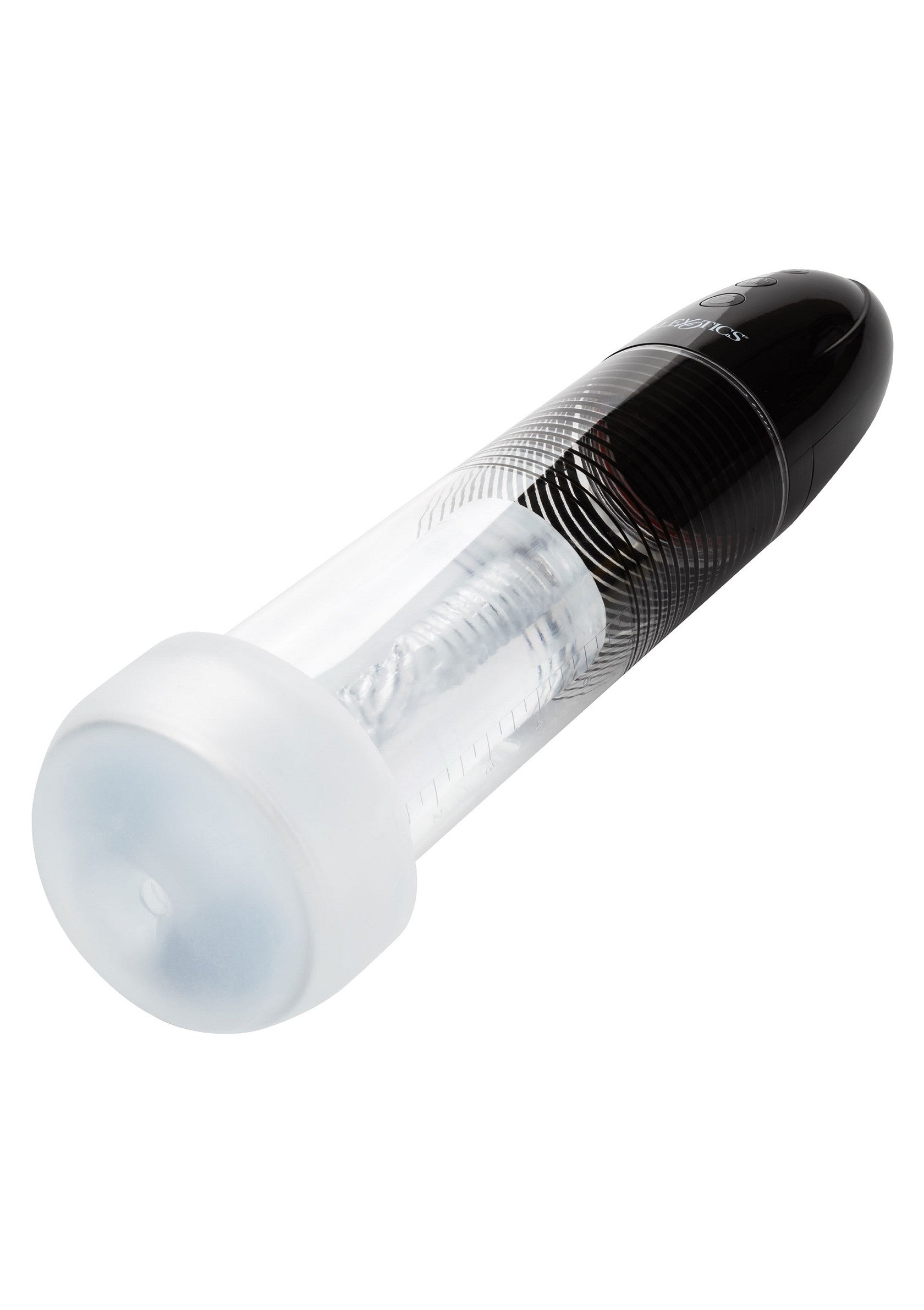 Manchon masturbatoire réaliste noir et transparent pour un plaisir intense.; Realistische masturbator sleeve in zwart en transparant voor intens plezier.; Realistic black and clear masturbator sleeve for intense pleasure.