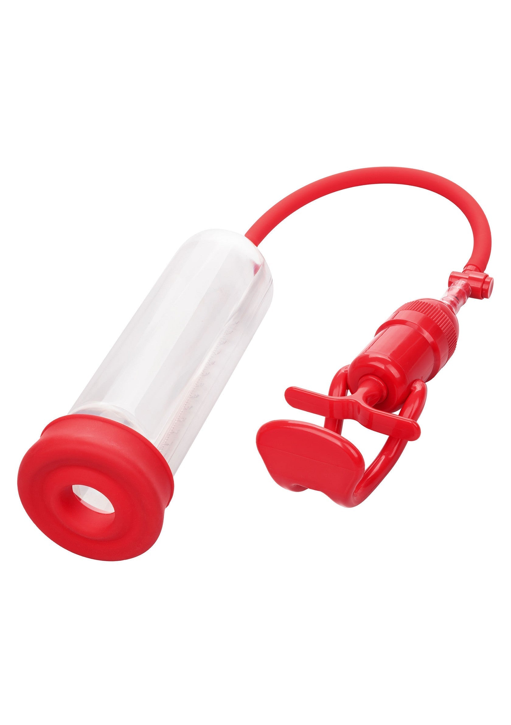 Pompe à pénis rouge et transparente pour une expérience unique. Augmentez le plaisir et l'excitation avec cet accessoire.; Rode en transparante penis pomp voor een unieke ervaring. Verhoog het genot en de opwinding met dit accessoire.; Red & clear penis pump for a unique experience. Enhance pleasure and excitement with this accessory.