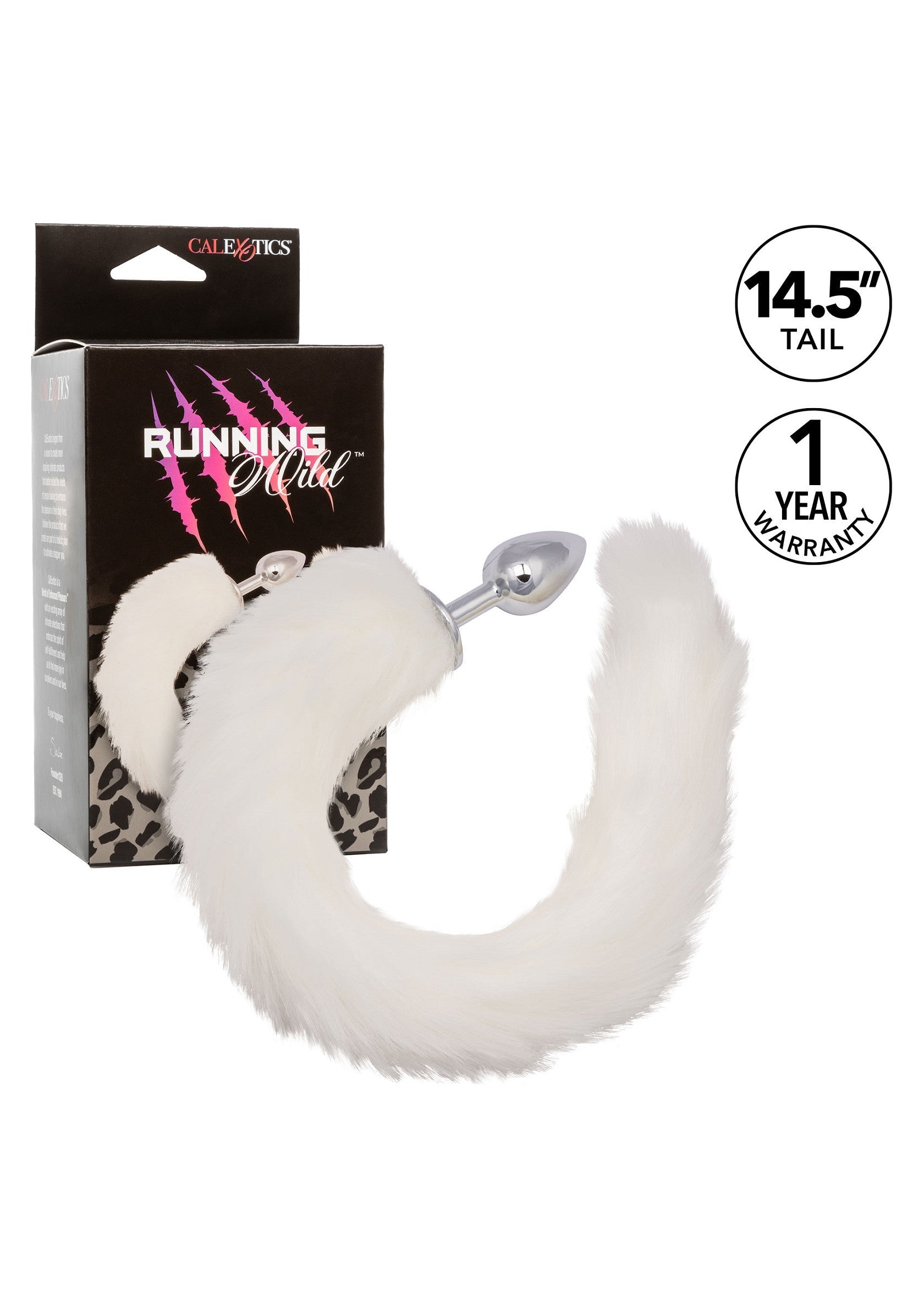 Queue de renard blanche CalExotics Running Wild. Un accessoire coquin pour pimenter votre vie amoureuse. Garantie 1 an, 36.8 cm.; CalExotics Running Wild witte vossenstaart. Een ondeugend accessoire om je liefdesleven mee op te fleuren. 1 jaar garantie, 36.8 cm.; CalExotics Running Wild white fox tail. A naughty accessory to spice up your love life. 1 year warranty, 14.5".