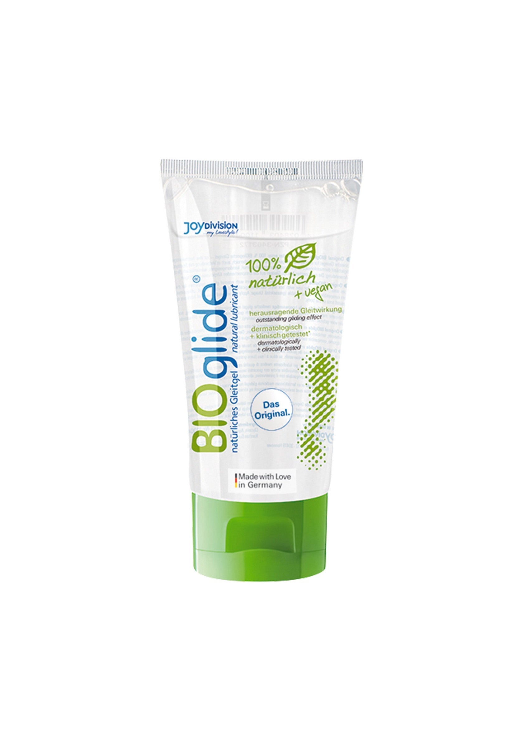 BioGlide, lubrifiant naturel 100% naturel et végan, pour une expérience douce et respectueuse. Fabriqué en Allemagne.; BioGlide, 100% natuurlijk en veganistisch glijmiddel, voor een zachte en respectvolle ervaring. Gemaakt in Duitsland.; BioGlide, 100% natural and vegan lubricant for a smooth and respectful experience. Made with love in Germany.