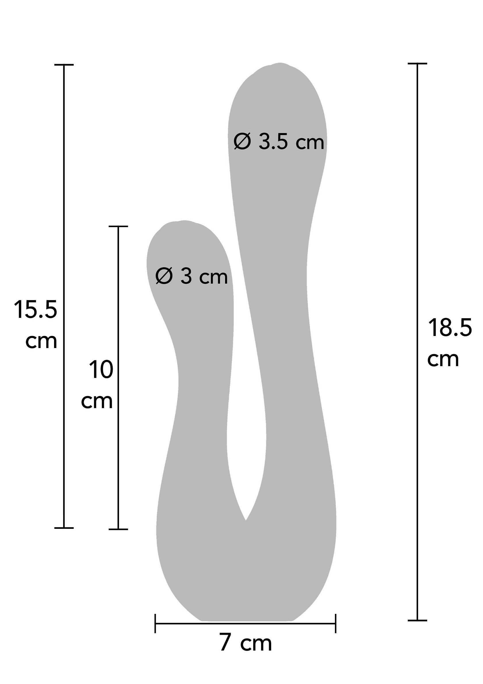 Diagramme dimensionnel de produit, 18,5 x 7 cm, avec deux extrémités, 3 cm et 3,5 cm de diamètre.; Dimensionale productdiagram, 18,5 x 7 cm, met twee uiteinden, 3 cm en 3,5 cm diameter.; Dimensional product diagram, 18.5 x 7 cm, featuring two ends, 3 cm and 3.5 cm in diameter.