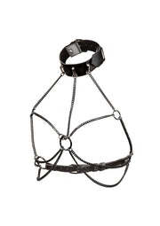 Harnais de corps noir avec chaîne, ajustable et audacieux. Accessoire de mode unique pour un style affirmé.; Zwart lichaamsharnas met ketting, verstelbaar en gedurfd. Uniek modeaccessoire voor een uitgesproken stijl.; Black chain body harness, adjustable and edgy. A unique fashion accessory for a bold style.