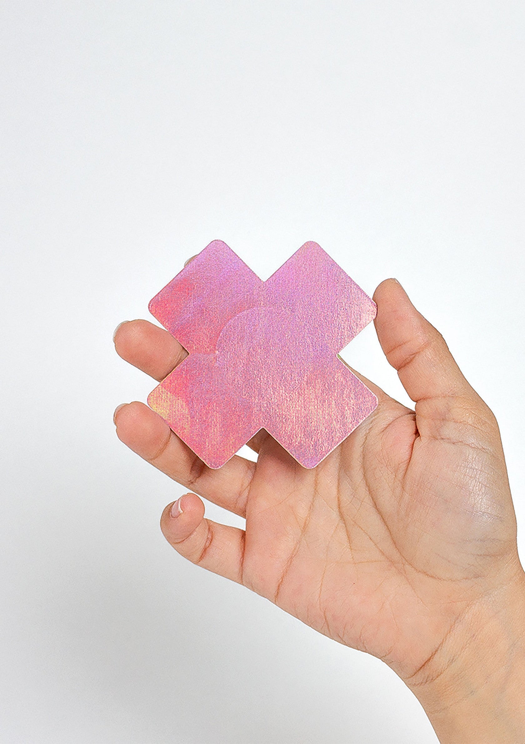 Patch adhésif en forme de croix rose pailletée pour décoration et scrapbooking.; Roze glitter kruis sticker patch voor decoratie en scrapbooking.; Pink glitter cross sticker patch for decoration & scrapbooking.