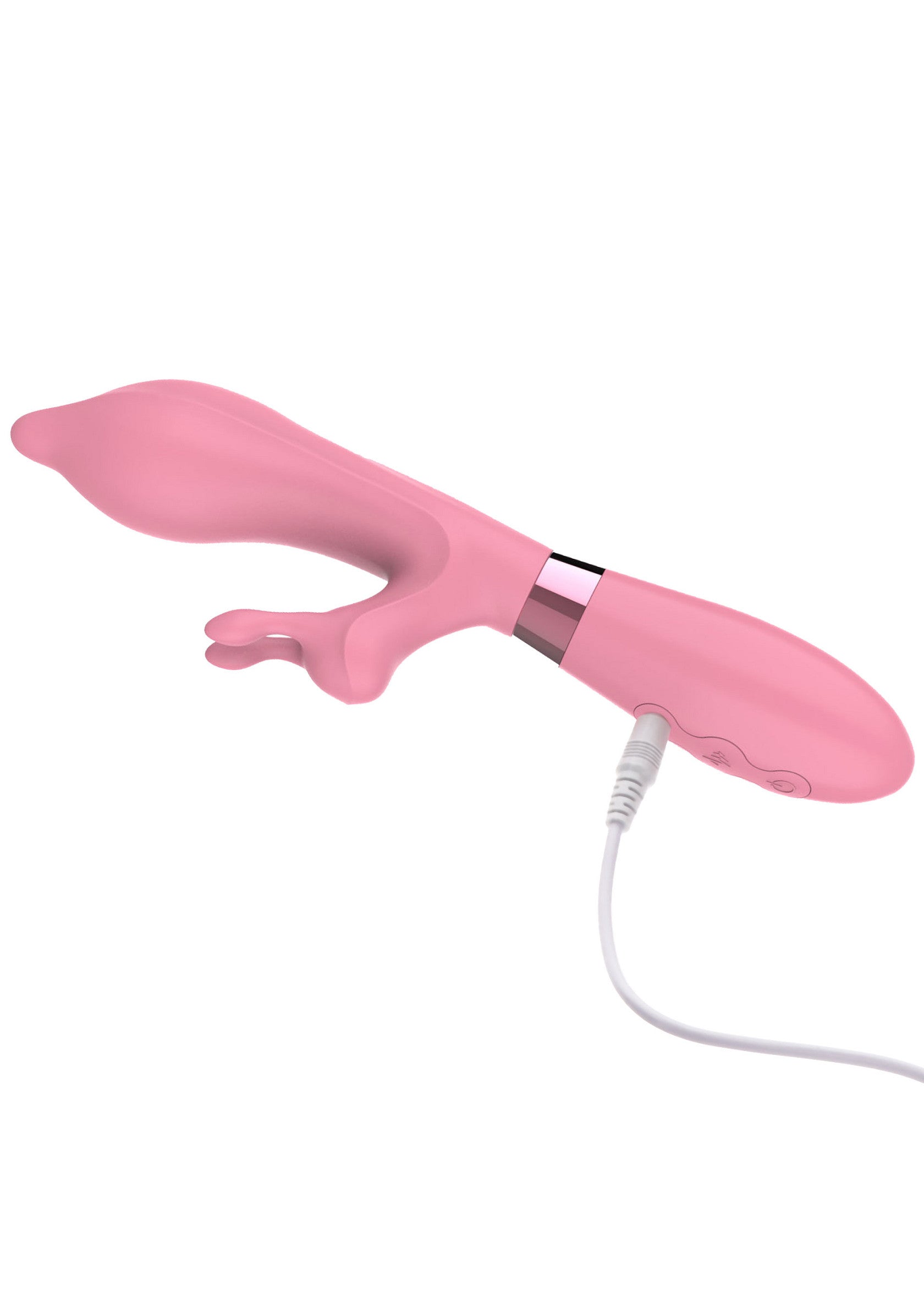 Vibromasseur rose rechargeable pour le plaisir féminin.; Oplaadbare roze vibrator voor vrouwelijk genot.; Rechargeable pink vibrator for female pleasure.