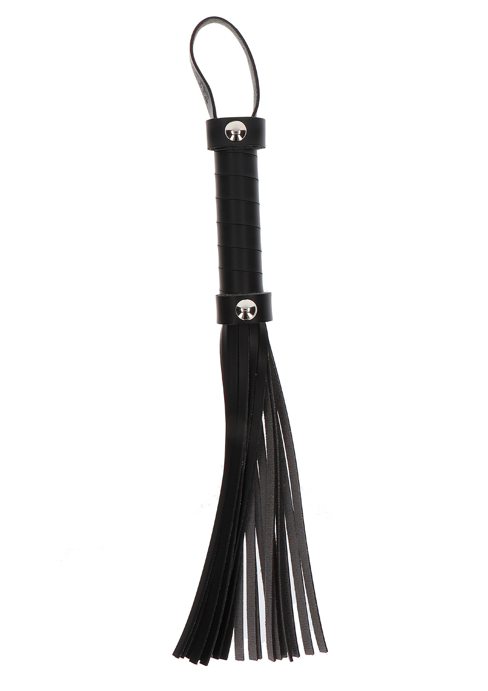 Cravache noire en cuir véritable pour jeux coquins. Sentez la puissance du plaisir !; Zwarte leren zweep voor ondeugende spelletjes. Voel de kracht van genot!; Black leather flogger for kinky games. Feel the power of pleasure! 