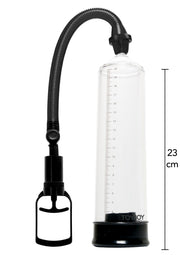 Pompe à pénis cylindrique avec tuyau et poignée. Outil d'amélioration masculine.; Cilindrische penis pomp met slang en handvat. Hulpmiddel voor mannelijke verbetering.; Cylindrical penis pump with hose and handle. Male enhancement tool.