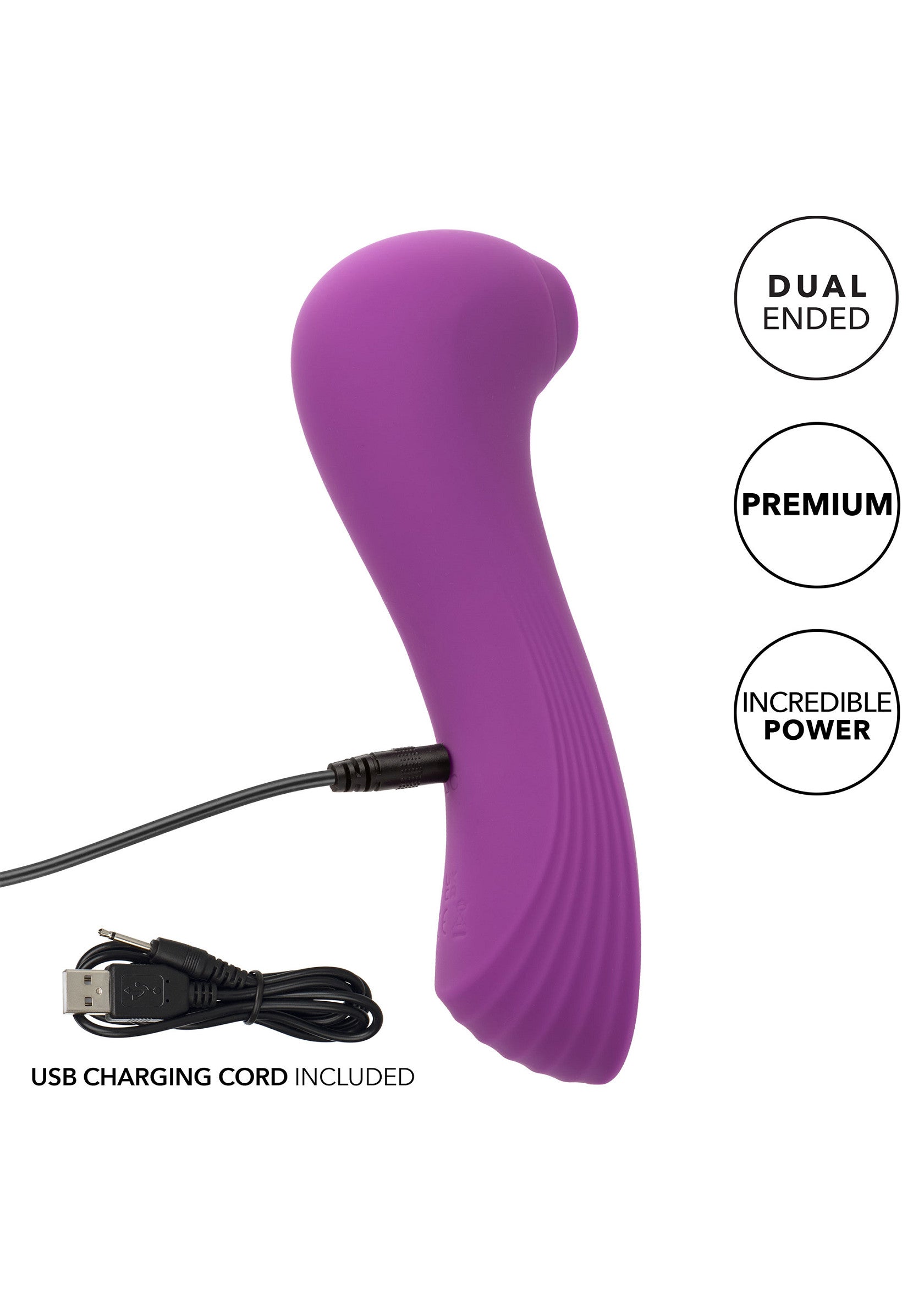 Vibromasseur double face violet rechargeable par USB pour le plaisir intime. Premium et puissant.; Paarse dual-ended vibrator, USB-oplaadbaar voor intiem plezier. Premium en krachtig.; Purple dual-ended vibrator, USB rechargeable for intimate pleasure. Premium and powerful.