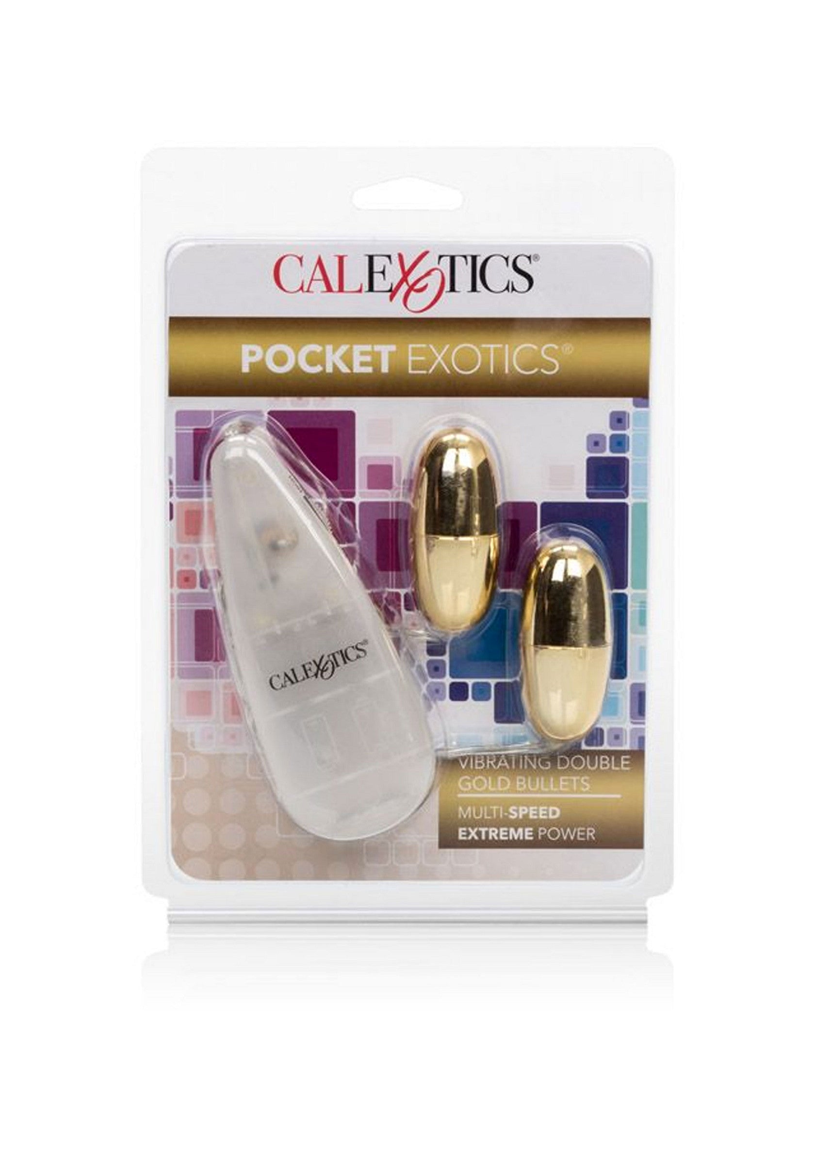 CalExotics Pocket Exotics - Double bullets vibrants dorés. Multi-vitesse et puissance extrême. Compacts et discrets.; CalExotics Pocket Exotics - Dubbele vibrerende gouden bullets. Multi-speed en extreme kracht. Compact en discreet.; CalExotics Pocket Exotics - Vibrating double gold bullets. Multi-speed and extreme power. Compact and discreet.