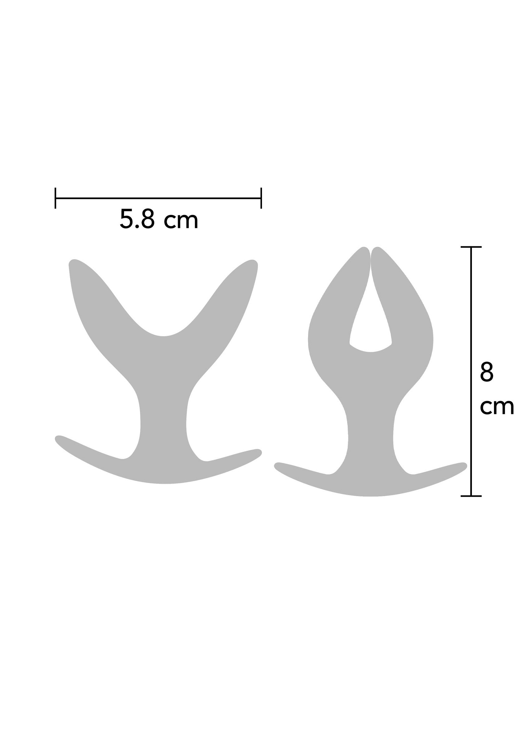 Diagramme de jouets sexuels de 5.8cm de large et 8cm de haut.; Diagram van seksspeeltjes van 5.8cm breed en 8cm hoog.; Diagram of sex toys that are 5.8cm wide and 8cm tall.