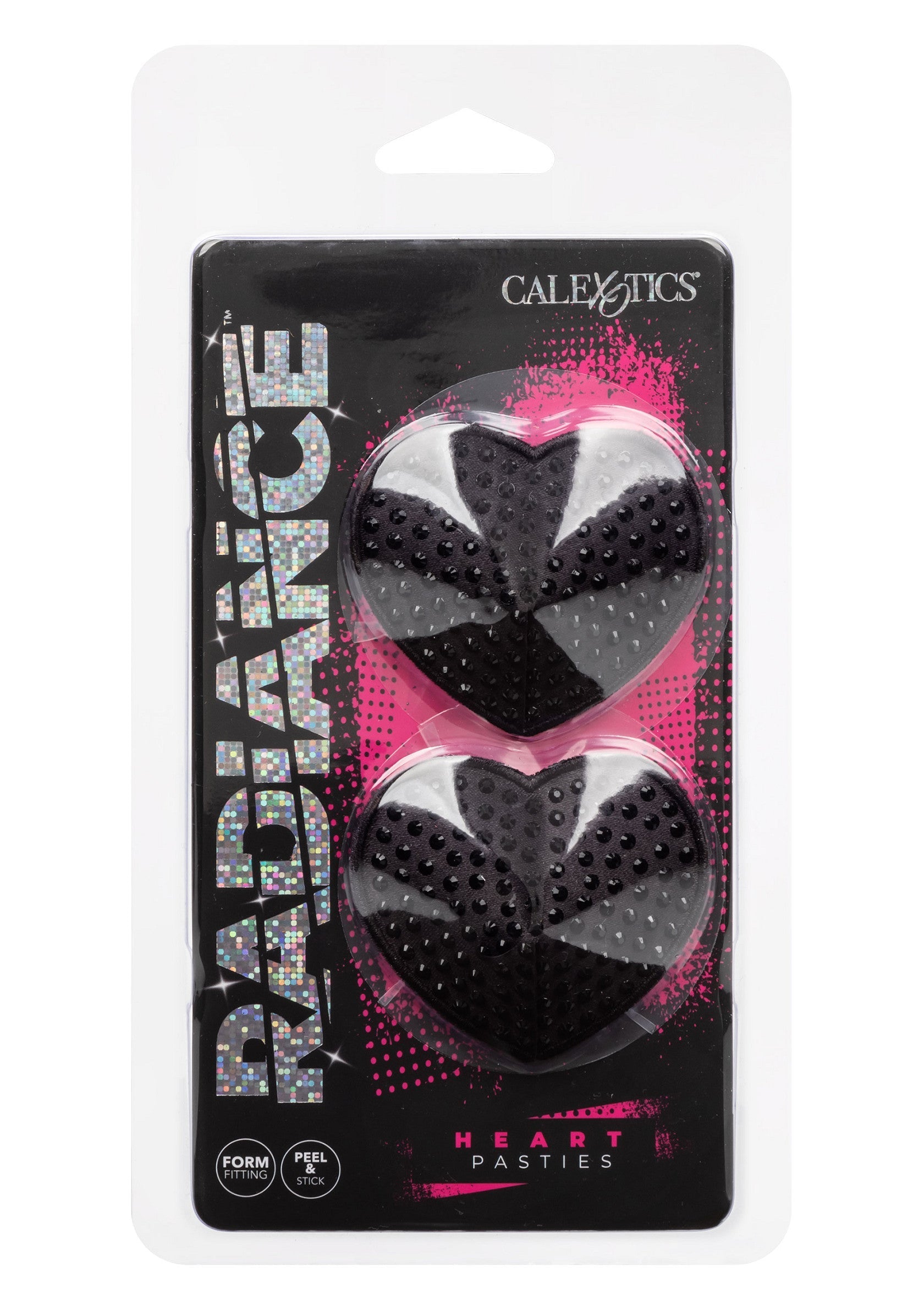 Cache-tétons cœur CalExotics Radiance. Accessoire coquin en forme de cœur pour une touche glamour et sexy.; CalExotics Radiance hart tepelbedekkers. Flirty hartvormige accessoire voor een glamoureuze en sexy touch.; CalExotics Radiance heart pasties. Flirty heart-shaped accessory for a glamorous and sexy touch.