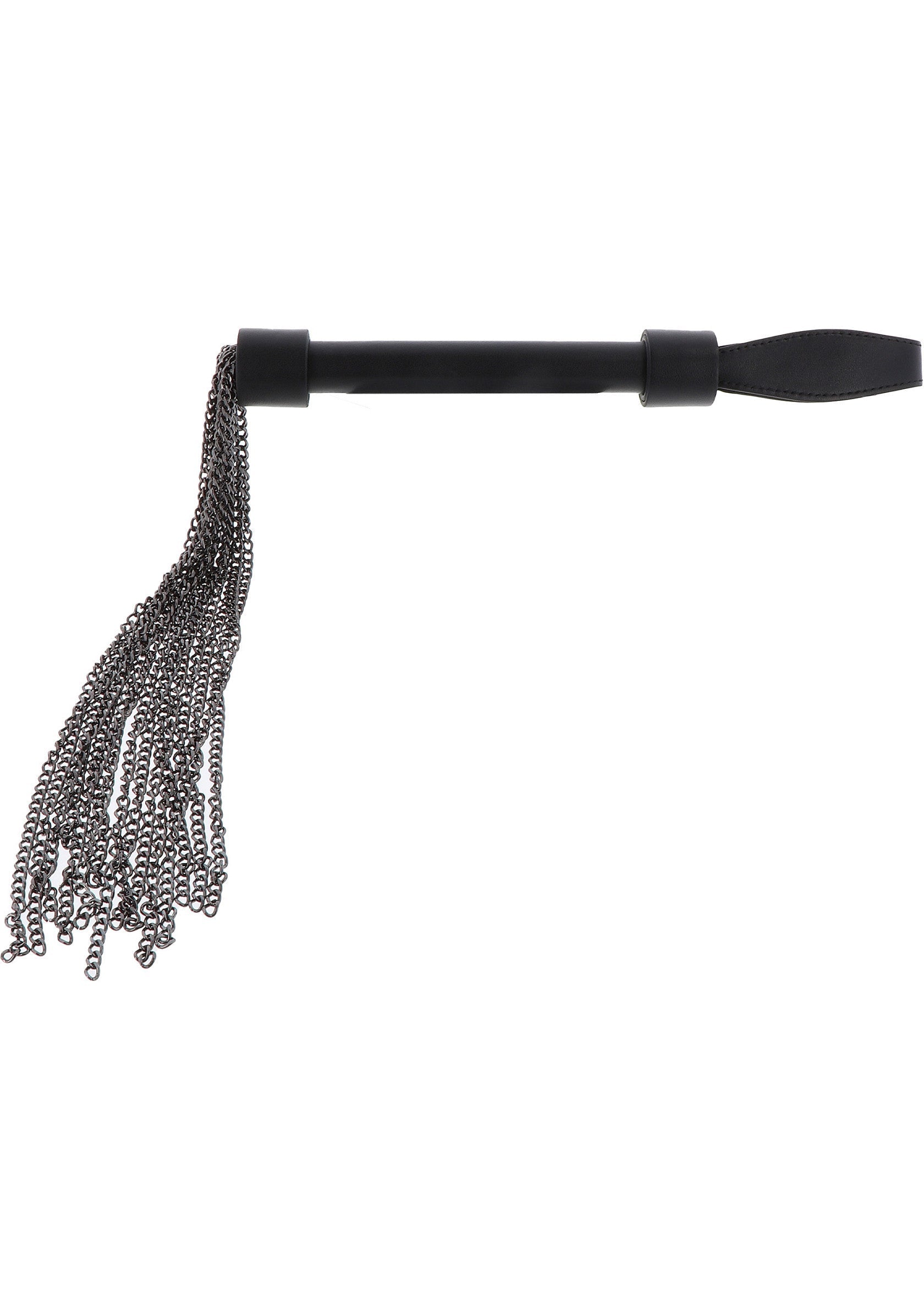Cravache noire avec franges en chaîne pour jeux de rôle et moments coquins. Disponible maintenant!; Zwarte zweep met kettingfranjes voor rollenspellen en ondeugende momenten. Nu beschikbaar!; Black whip with chain fringe for role play & naughty moments. Shop now!